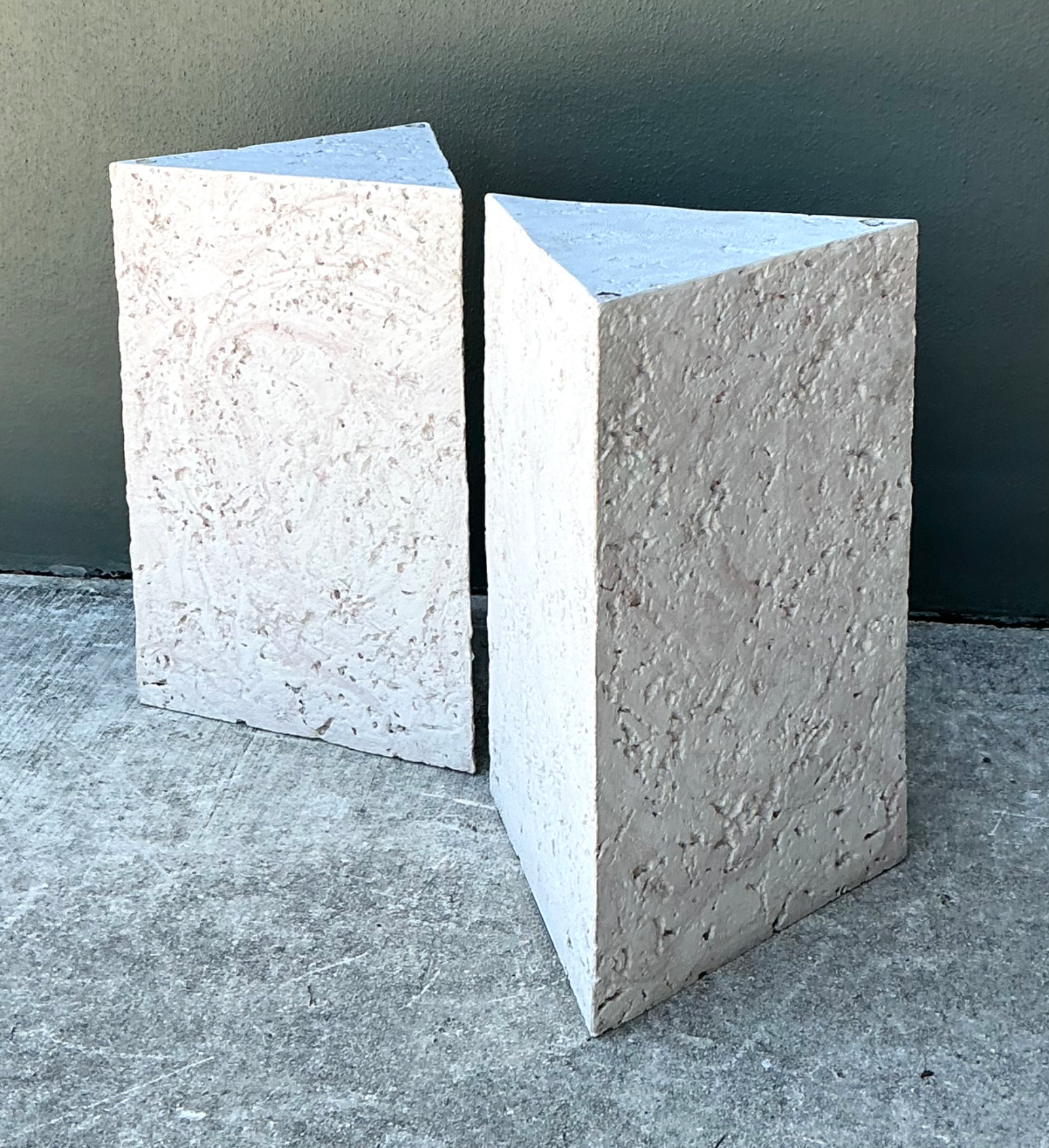 Vintage Plaster Faux Coral Geometric Table Pedestals - Pair - Back view