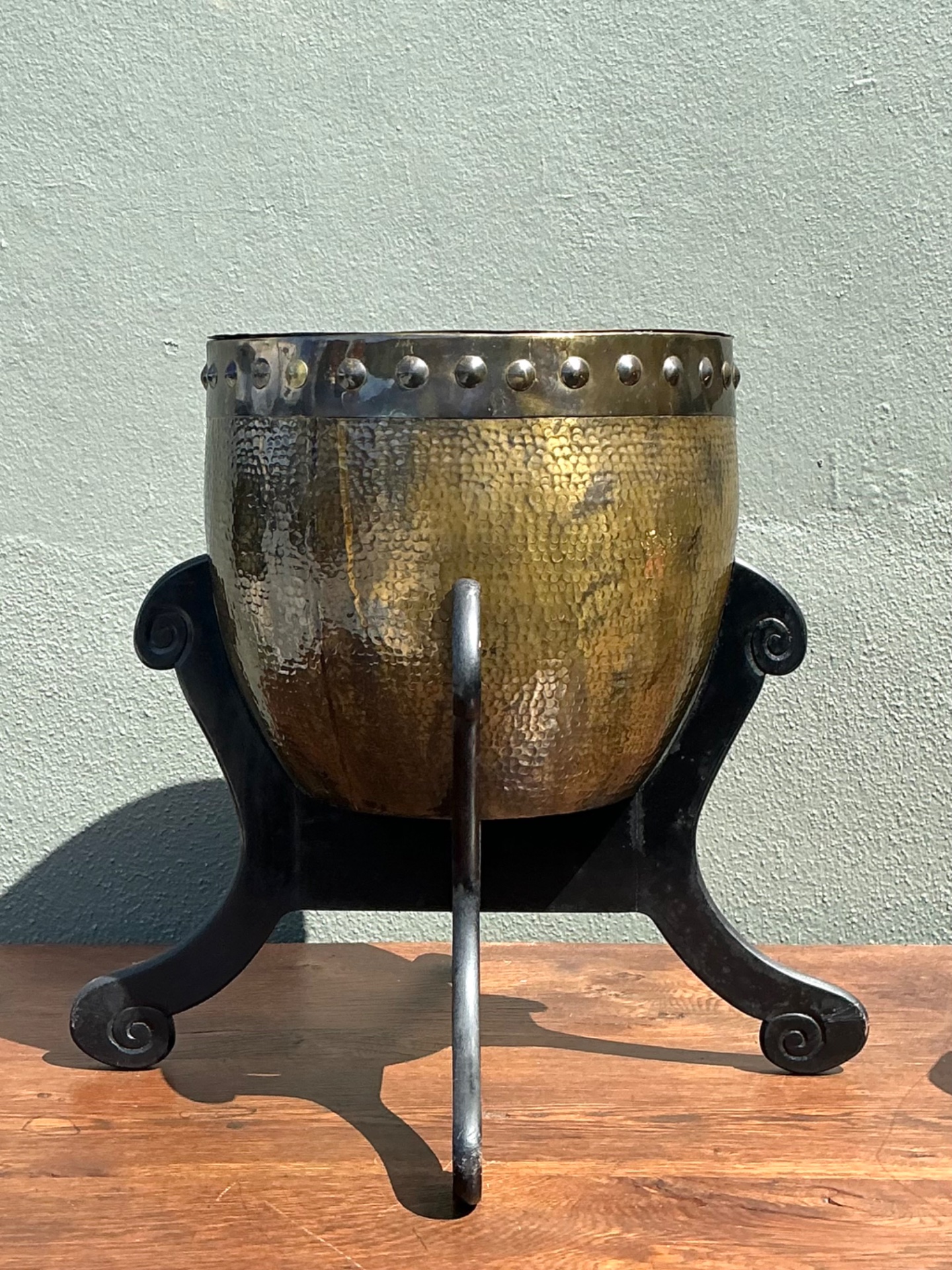 Vintage Hammered Brass Drum Table - Top view