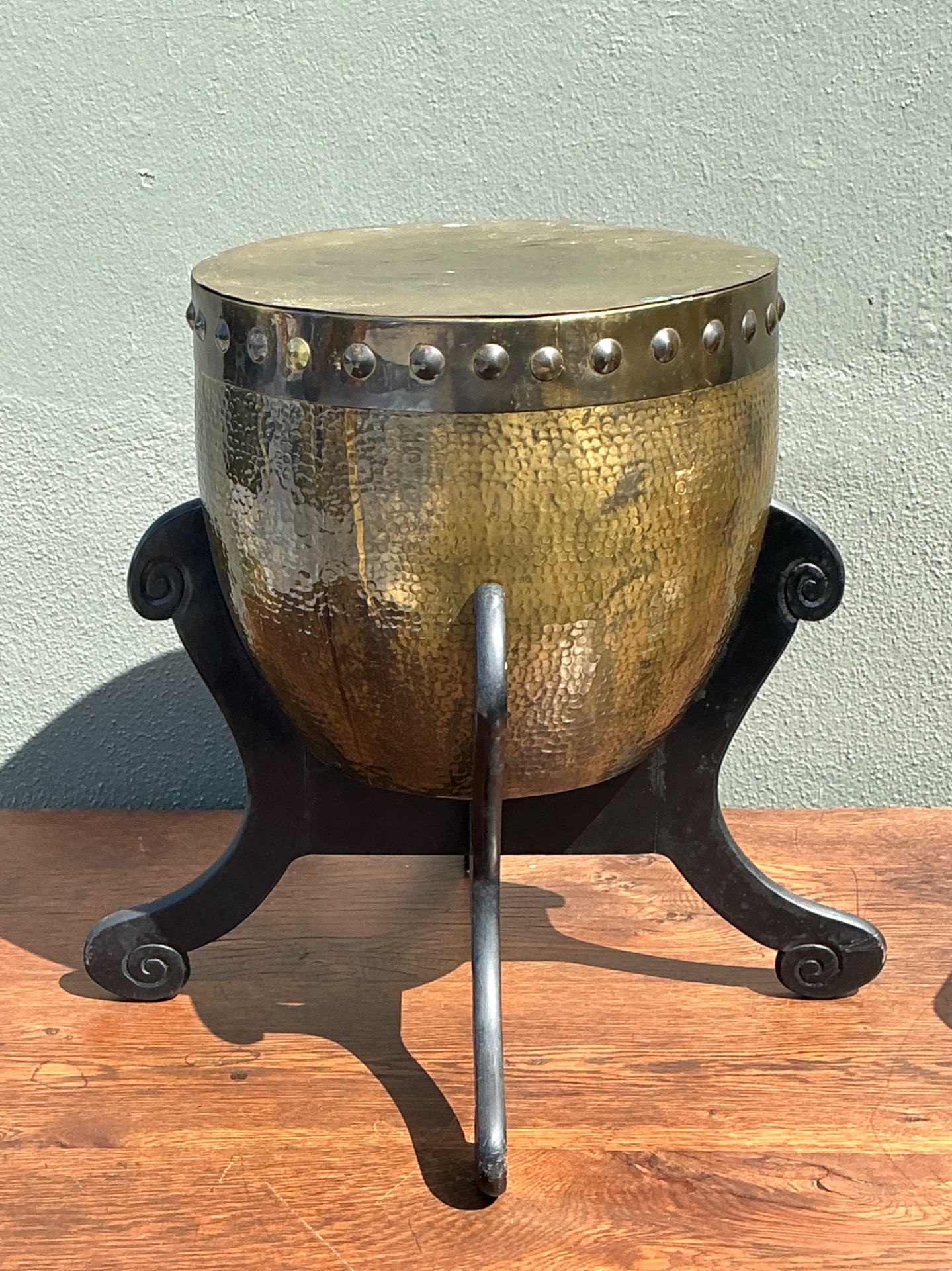 Vintage Hammered Brass Drum Table - Top view