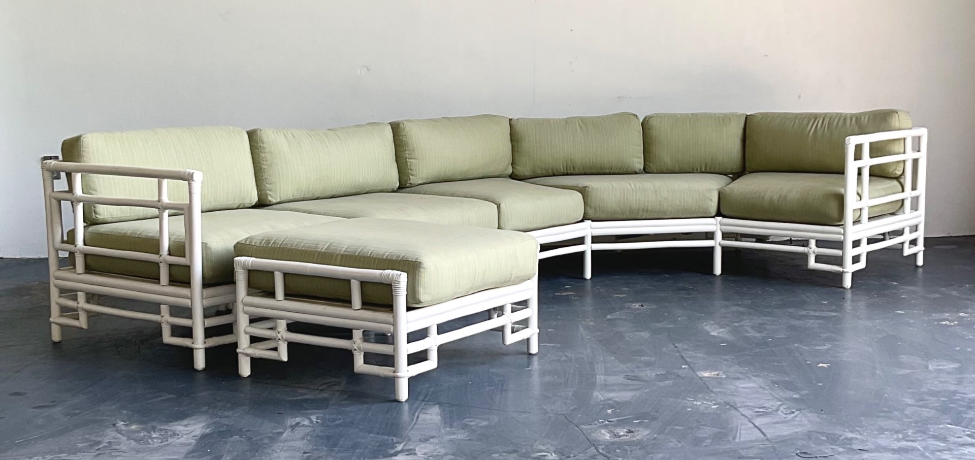 Vintage Rattan and Fabric Sectional Sofa After Ficks Reed - Detail view