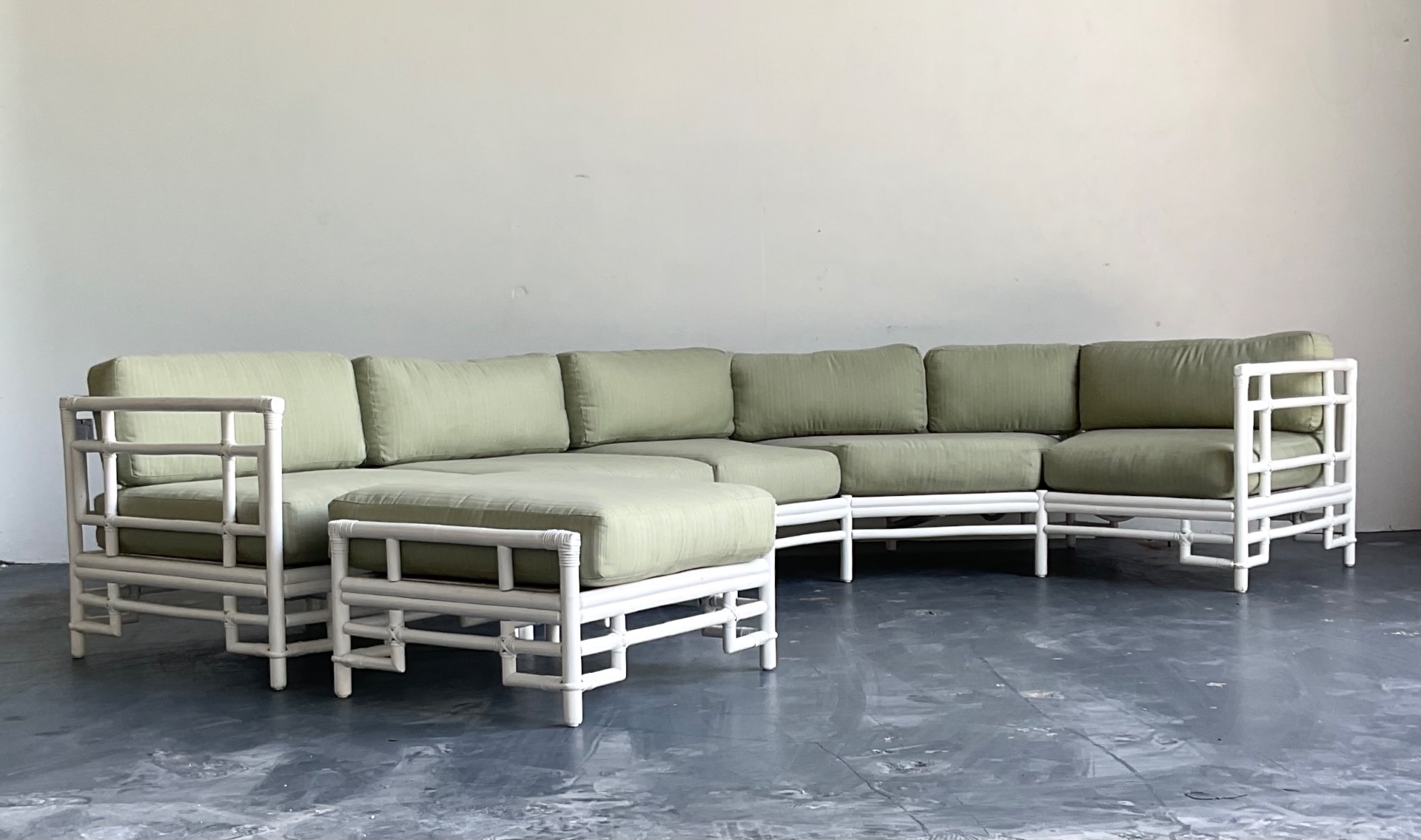 Vintage Rattan and Fabric Sectional Sofa After Ficks Reed - Side view