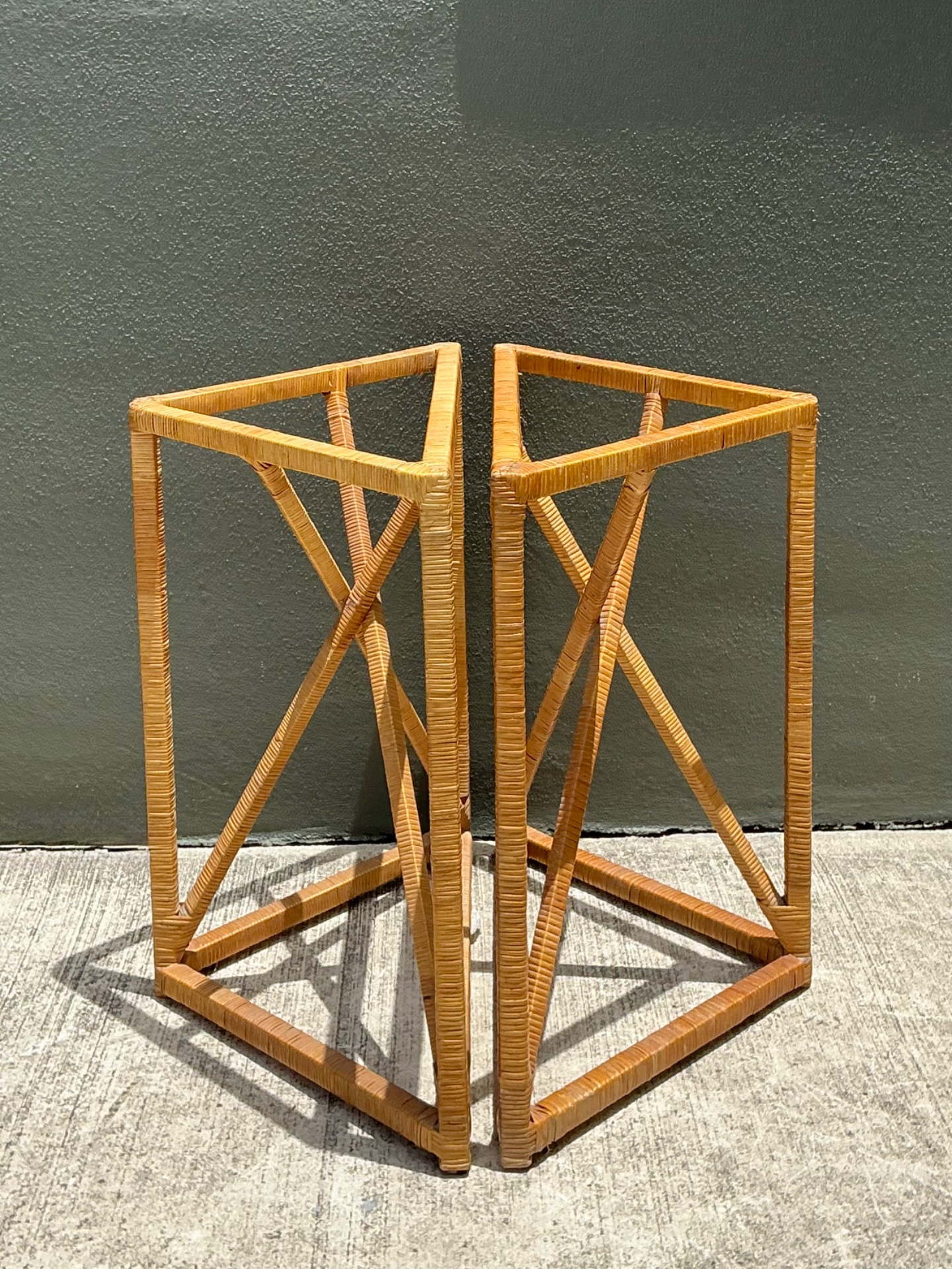Vintage Wrapped Rattan Dining Table Pedestal - Side view