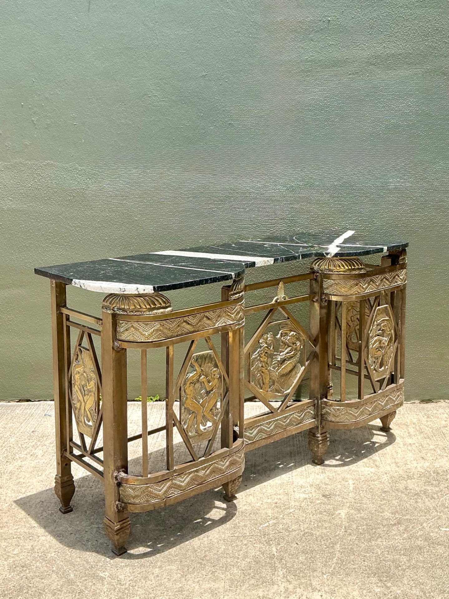Vintage 1930s Deco Bronze Medallion Console - Top view