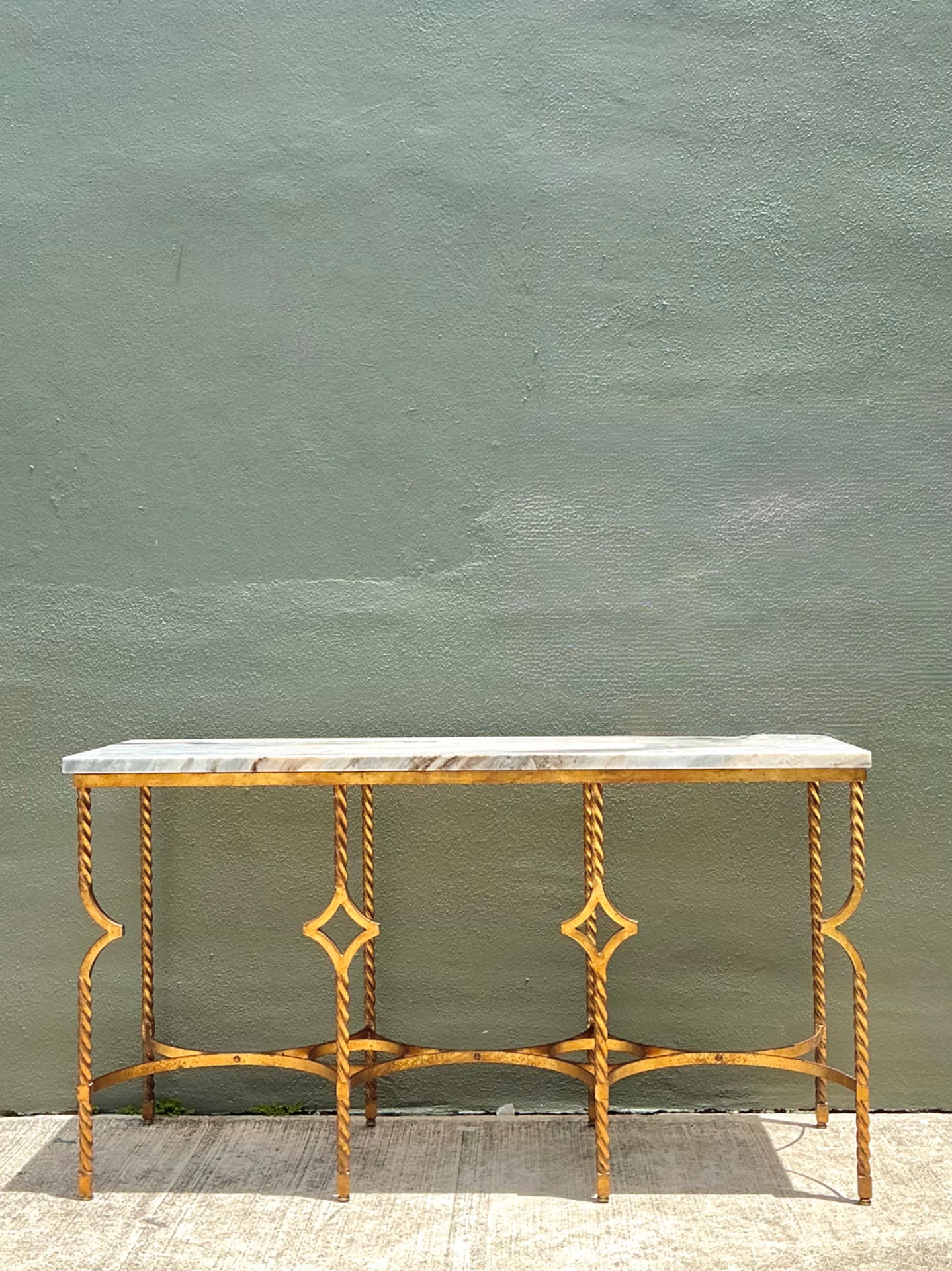 Vintage Twisted Iron and Marble Console Table - Detail view