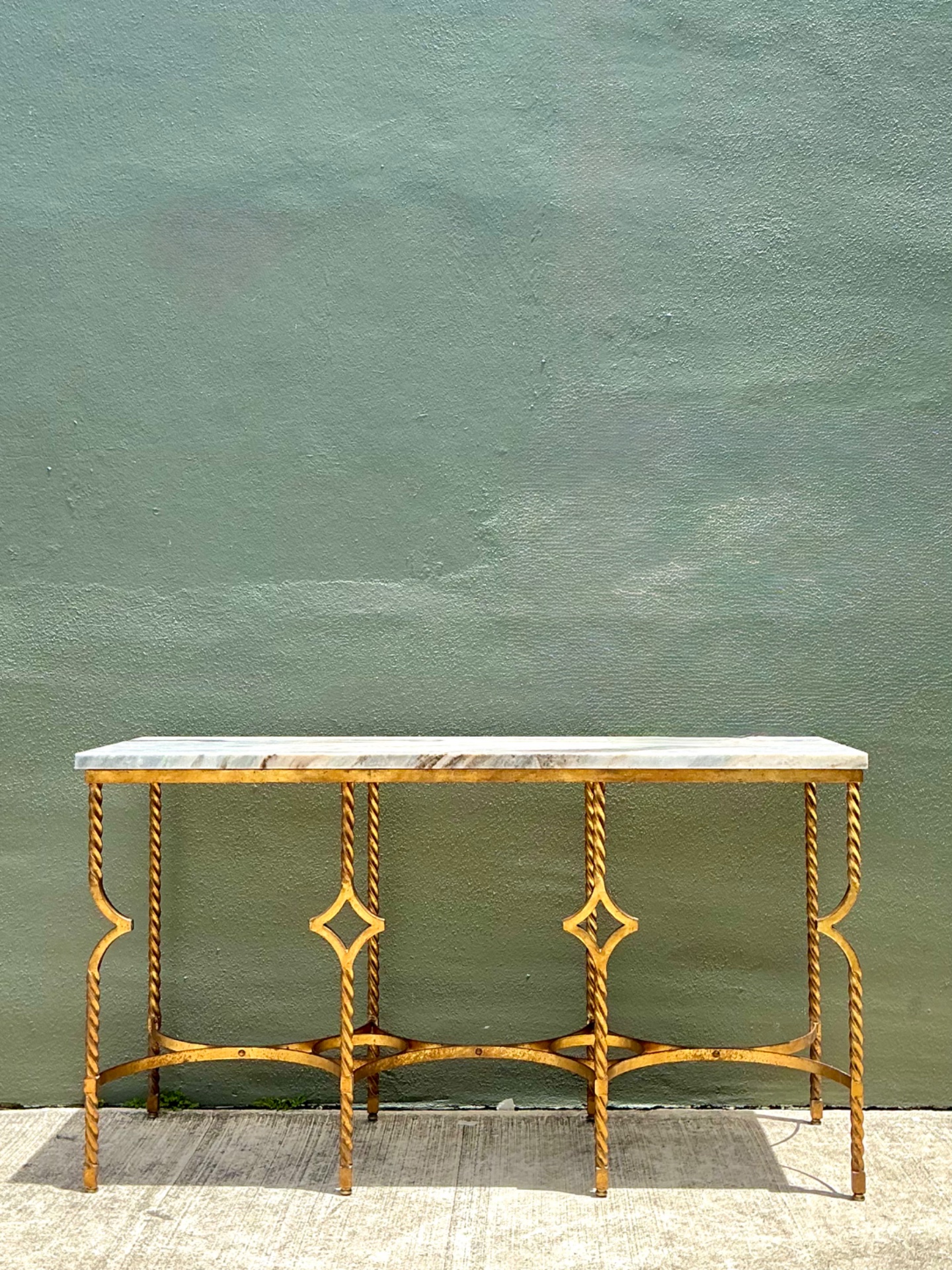 Vintage Twisted Iron and Marble Console Table - Back view