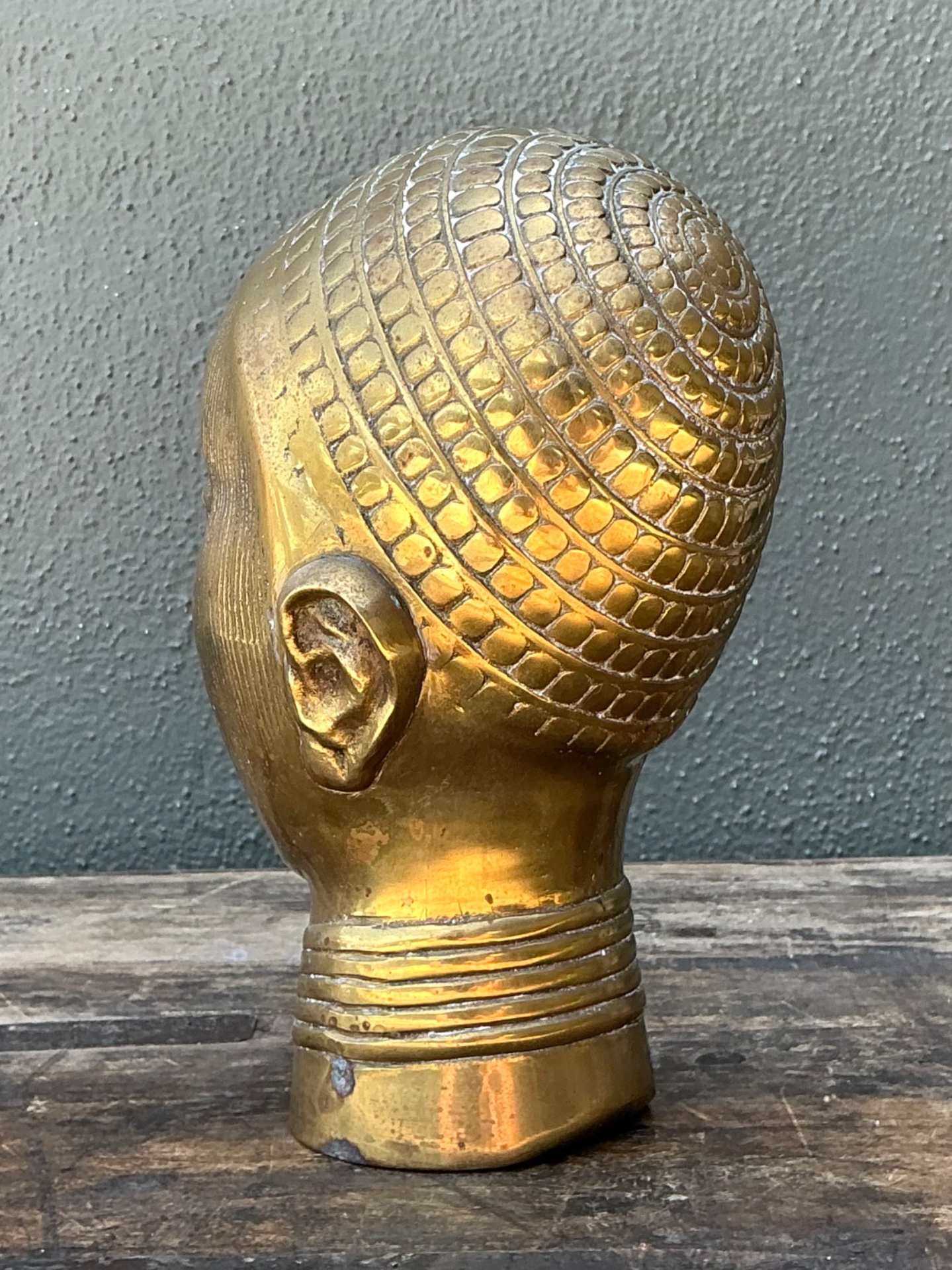 Vintage Brass Tribal Head Sculpture - Back view
