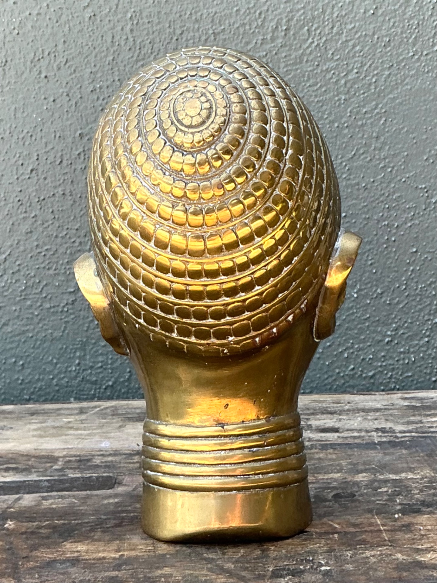 Vintage Brass Tribal Head Sculpture - Detail view