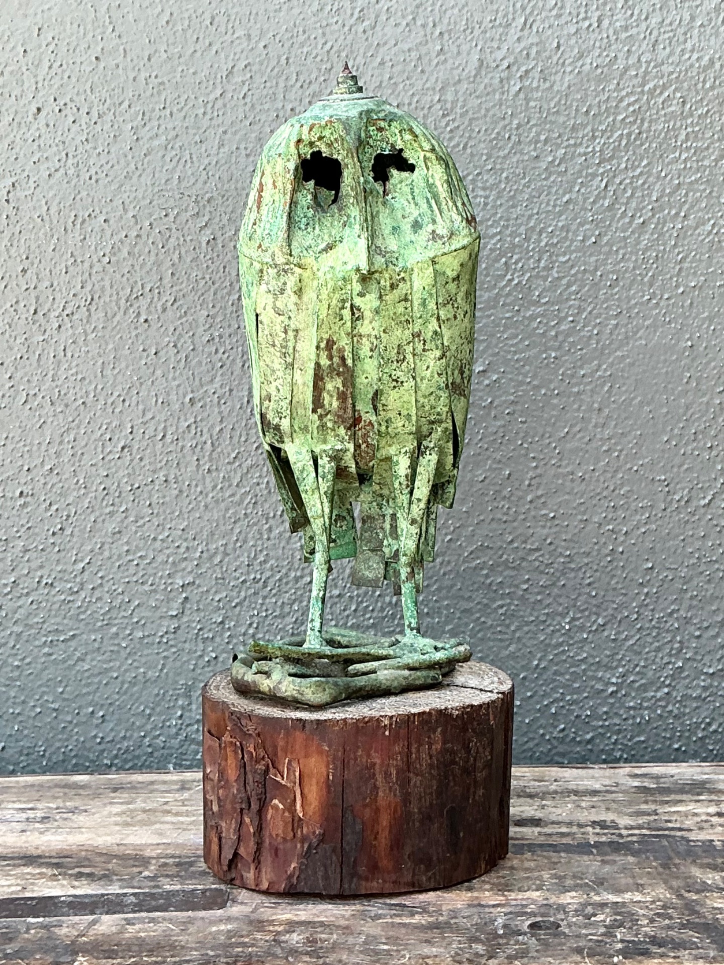 Vintage Patinated Copper Owl Sculpture - Top view