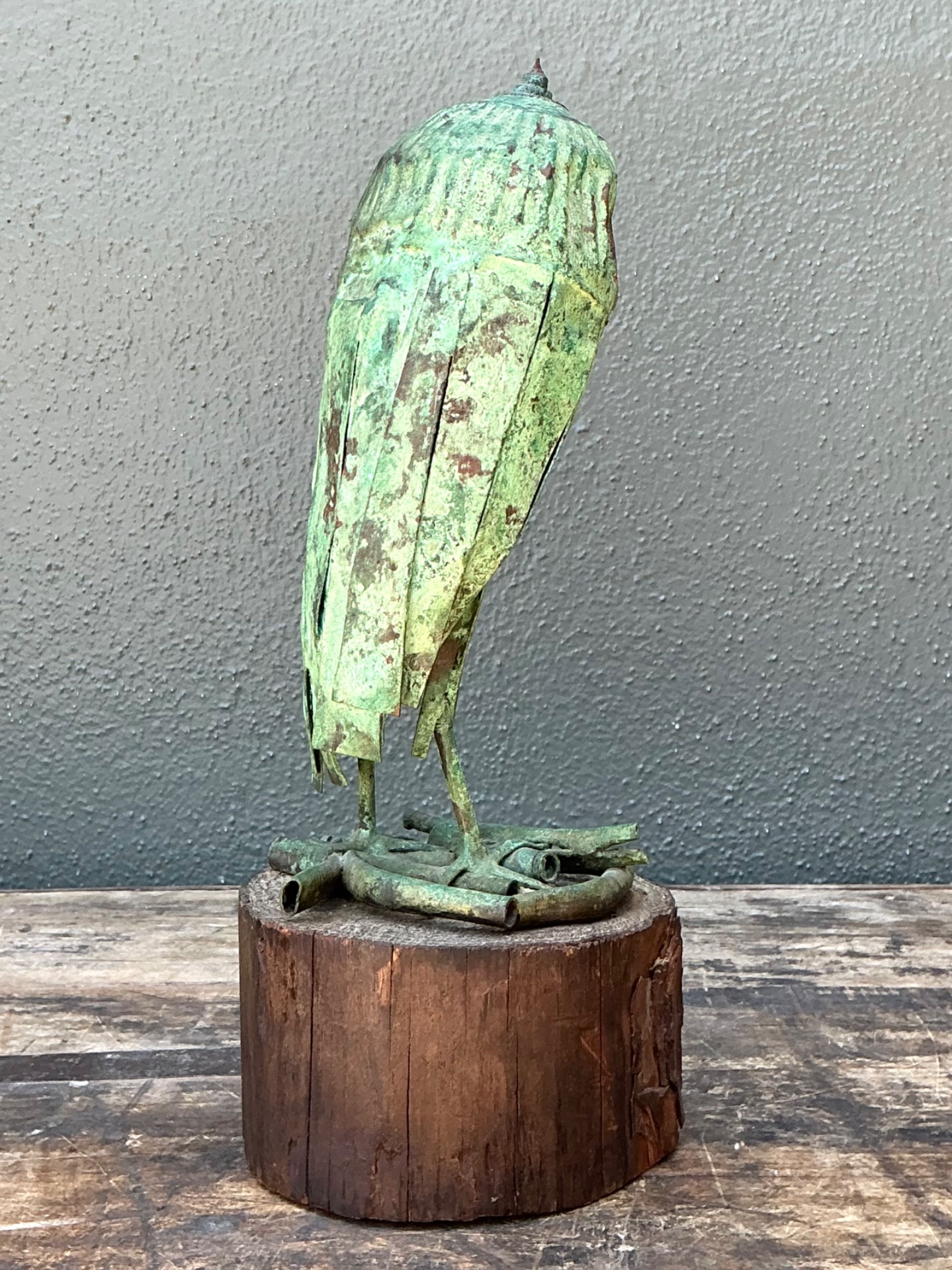 Vintage Patinated Copper Owl Sculpture - Back view