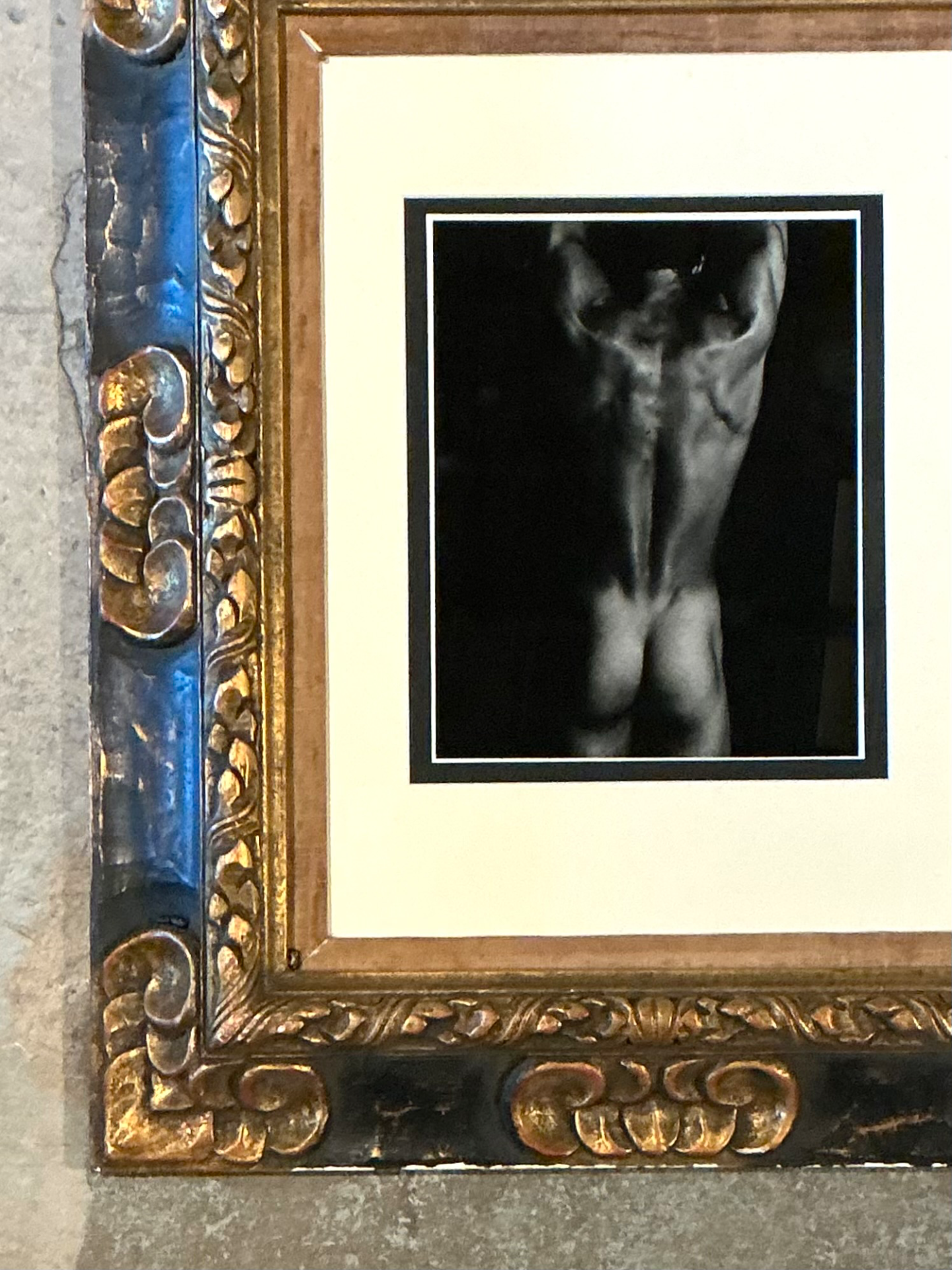 Vintage Framed Male Nude Study on Paper - Side view
