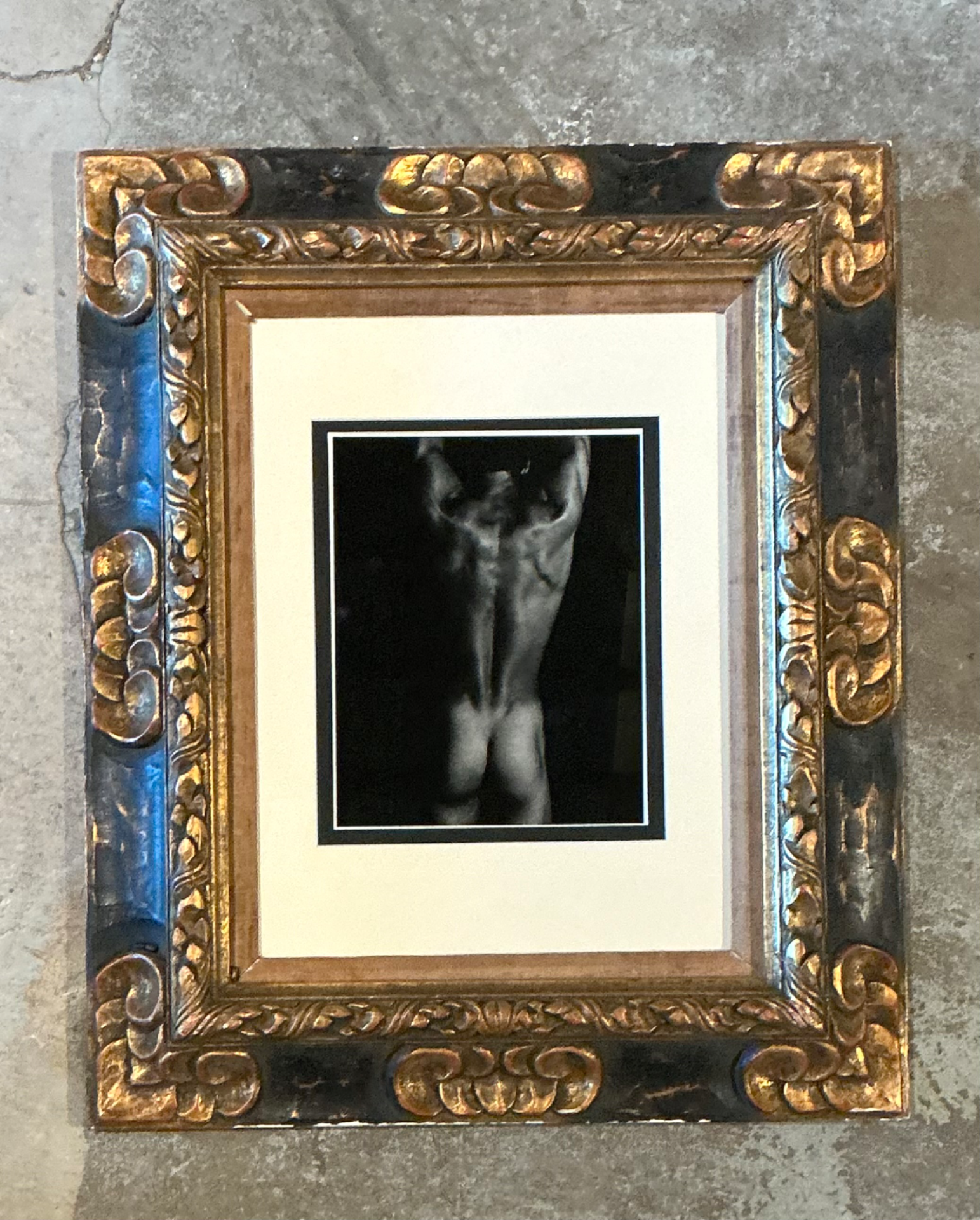 Vintage Framed Male Nude Study on Paper - Top view
