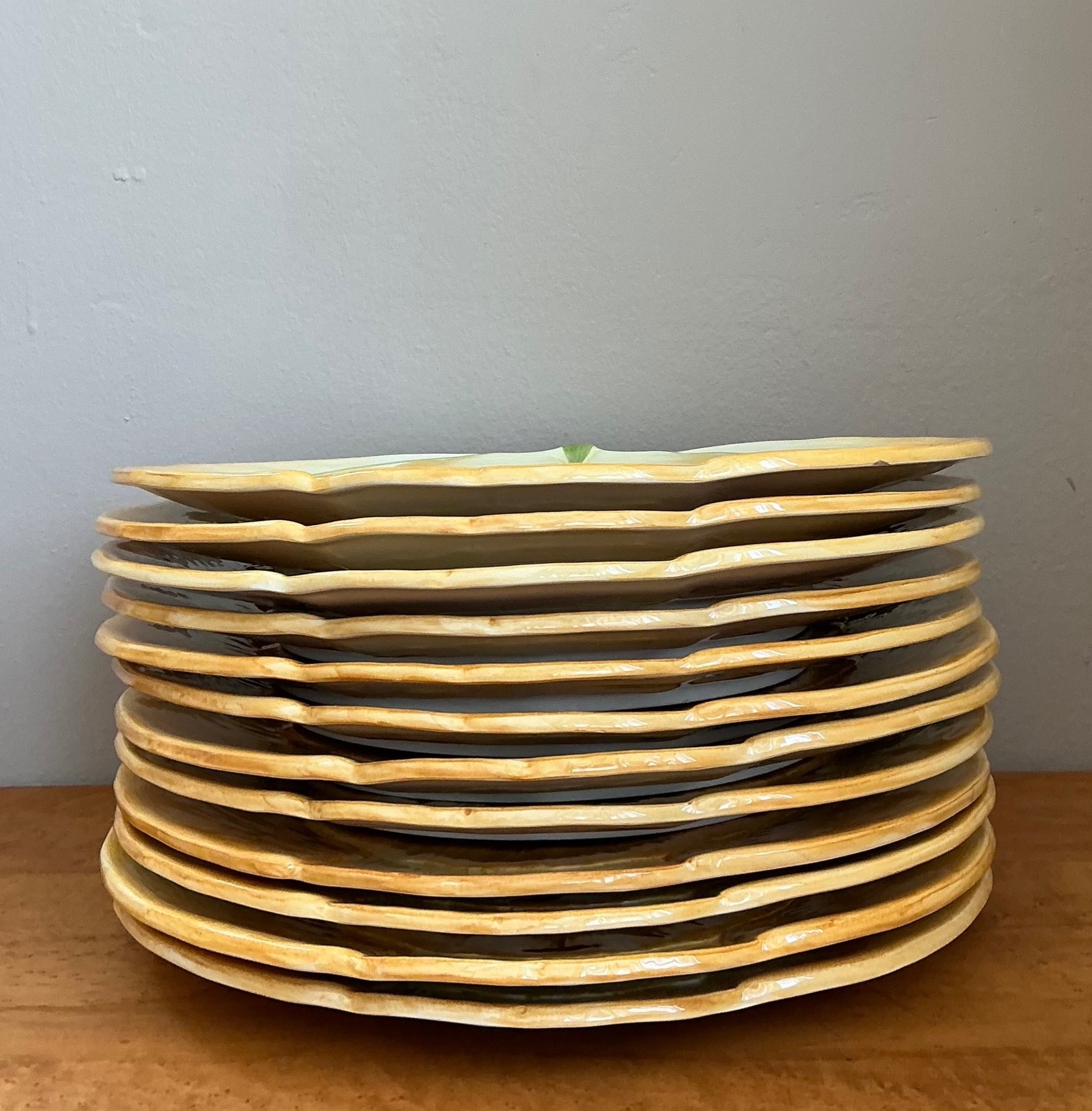 Vintage Italian Botanical Ceramic Dinner Plates - Set of 12 - Top view