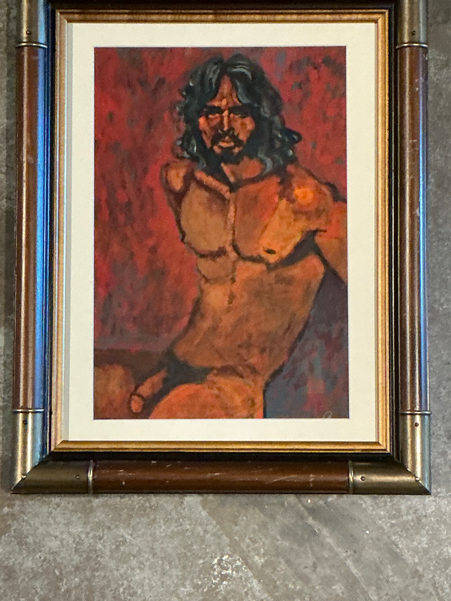 Vintage Figurative Oil Painting in Wood Frame - Back view