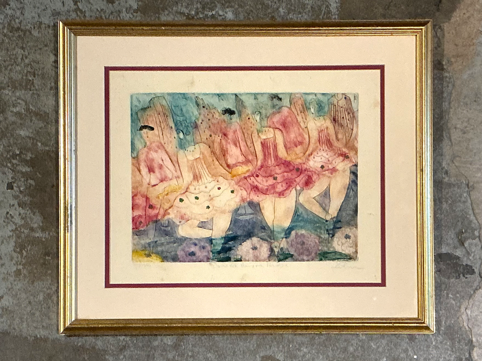 Vintage Framed Ballet Dancers Print - Side view