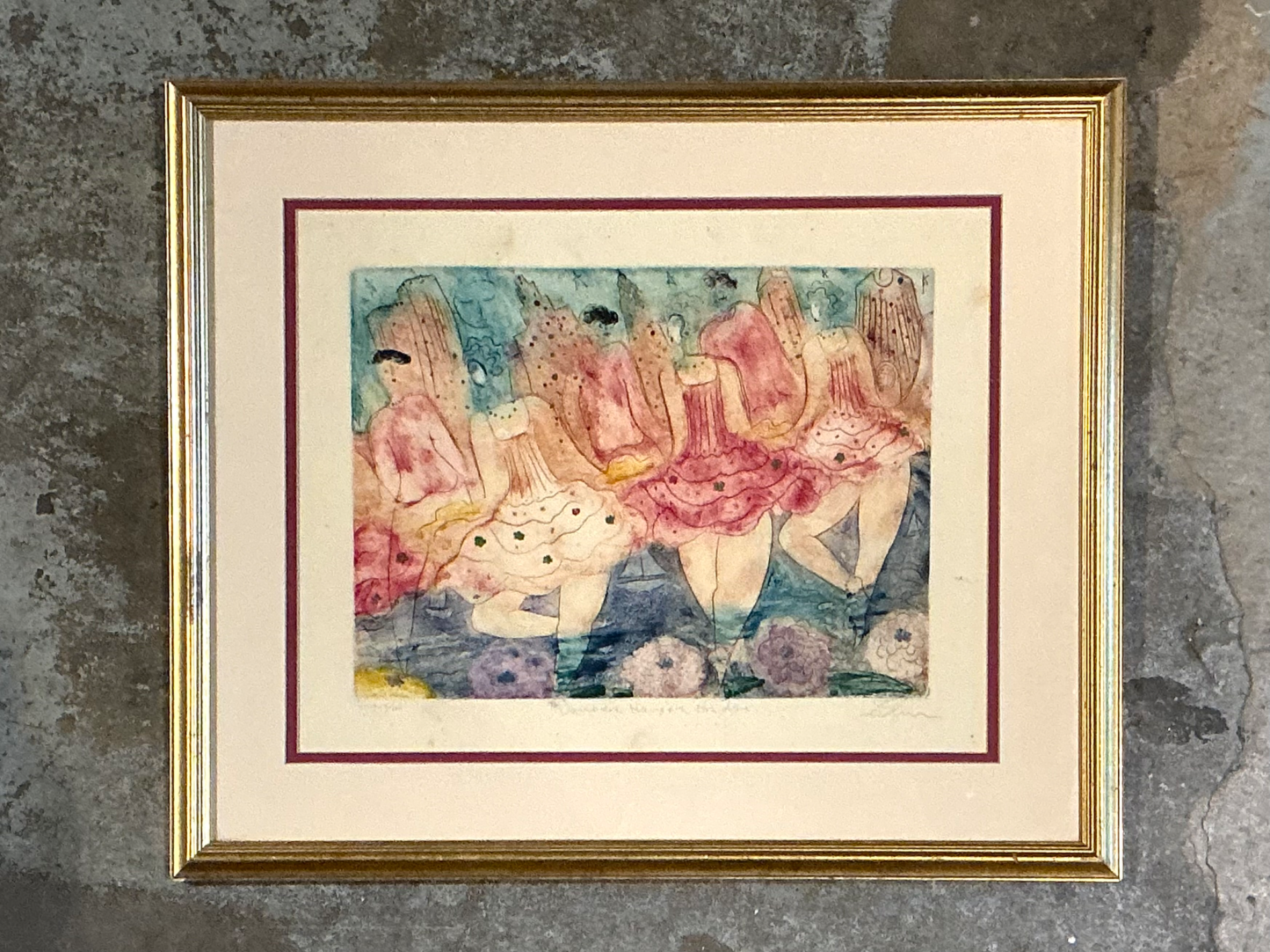Vintage Framed Ballet Dancers Print - Back view