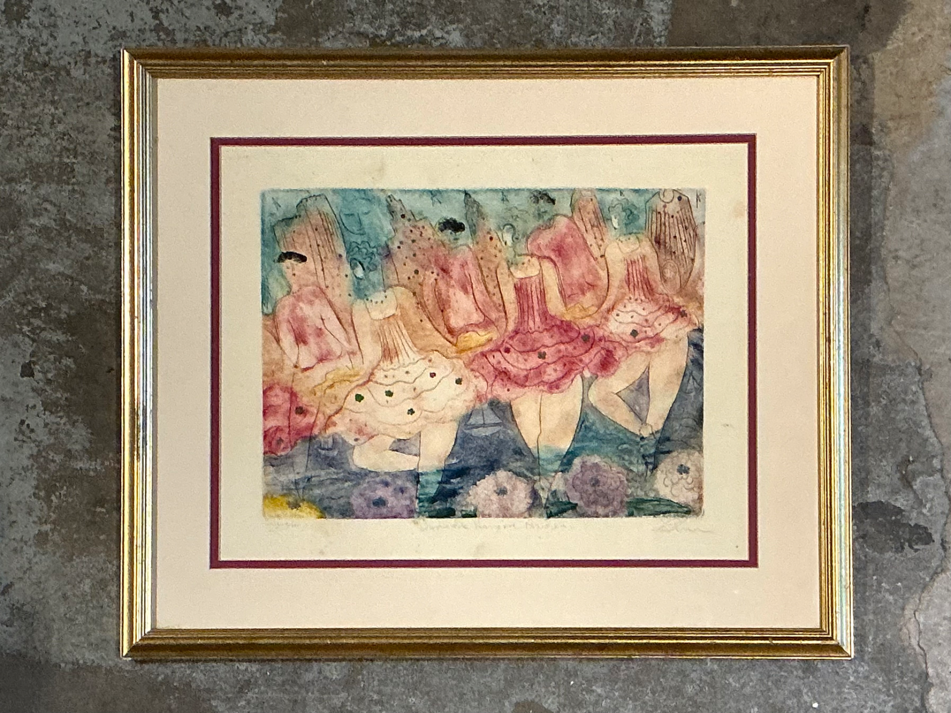 Vintage Framed Ballet Dancers Print - Detail view