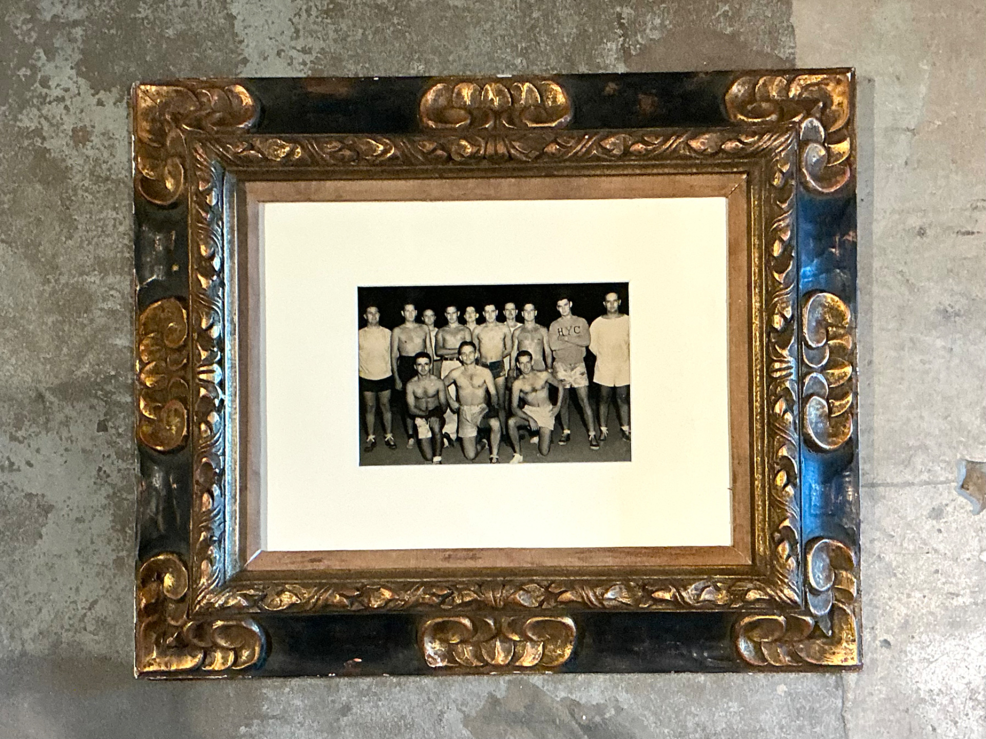 Vintage Ornate Wood Frame With Harvard Yacht Club Team Photo - Top view