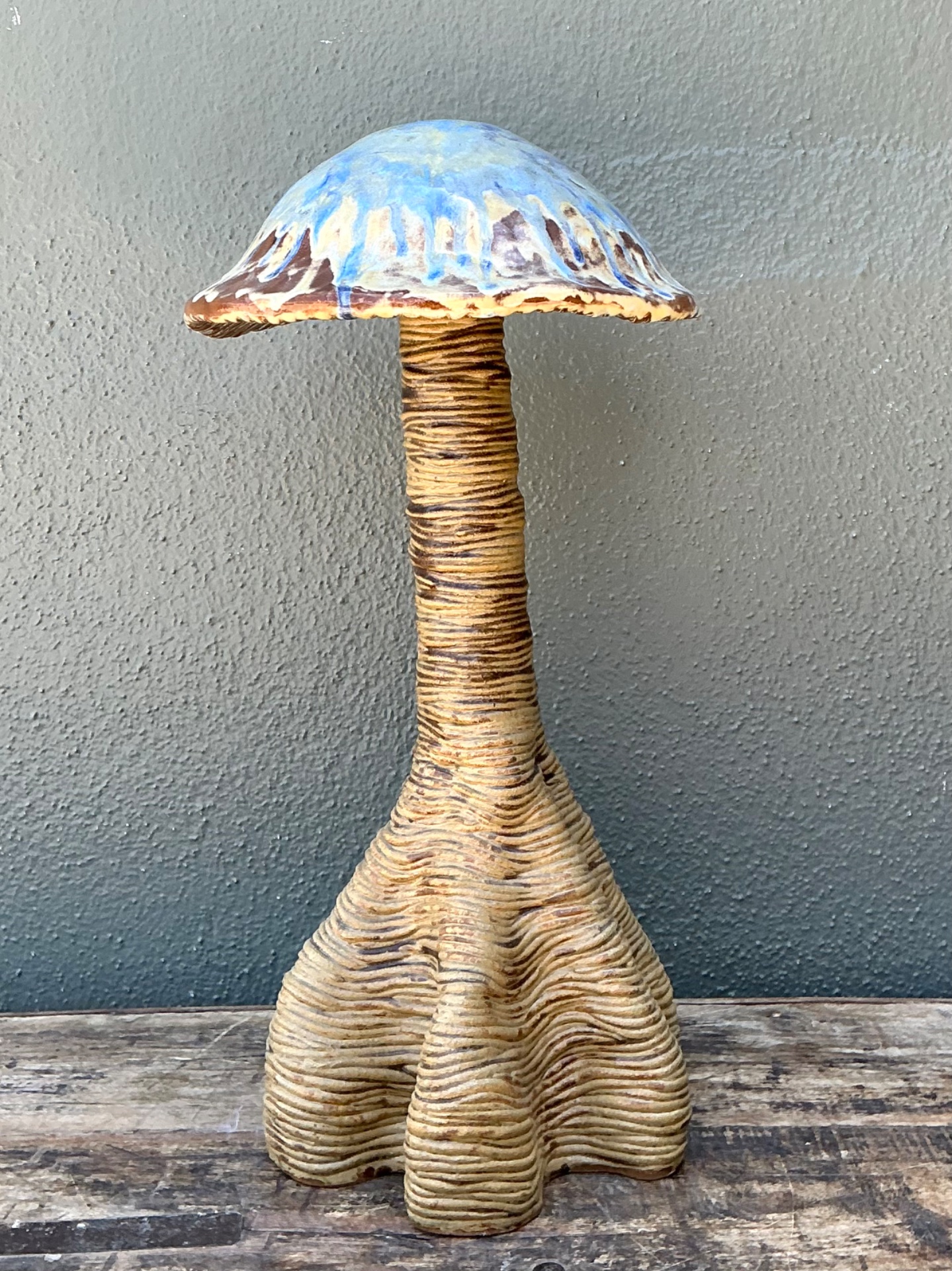 Vintage Glazed Ceramic Mushroom Sculpture - Detail view