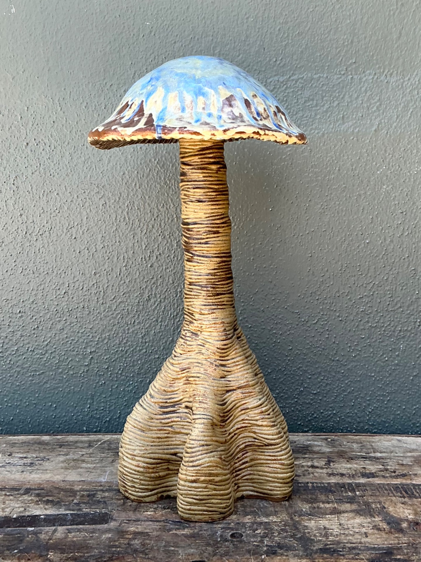 Vintage Glazed Ceramic Mushroom Sculpture - Side view