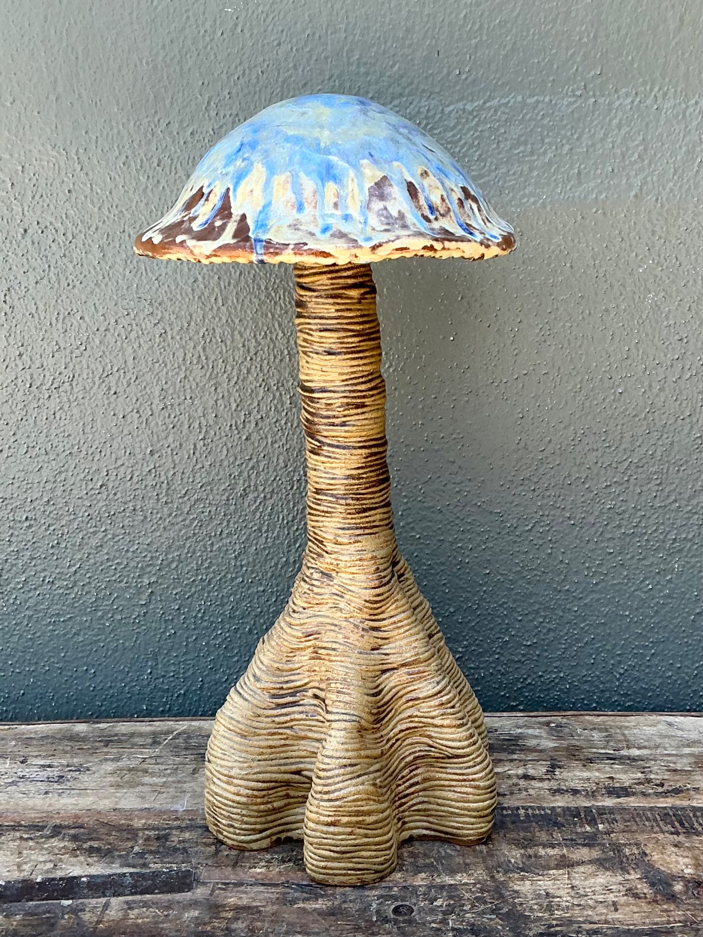 Vintage Glazed Ceramic Mushroom Sculpture - Back view