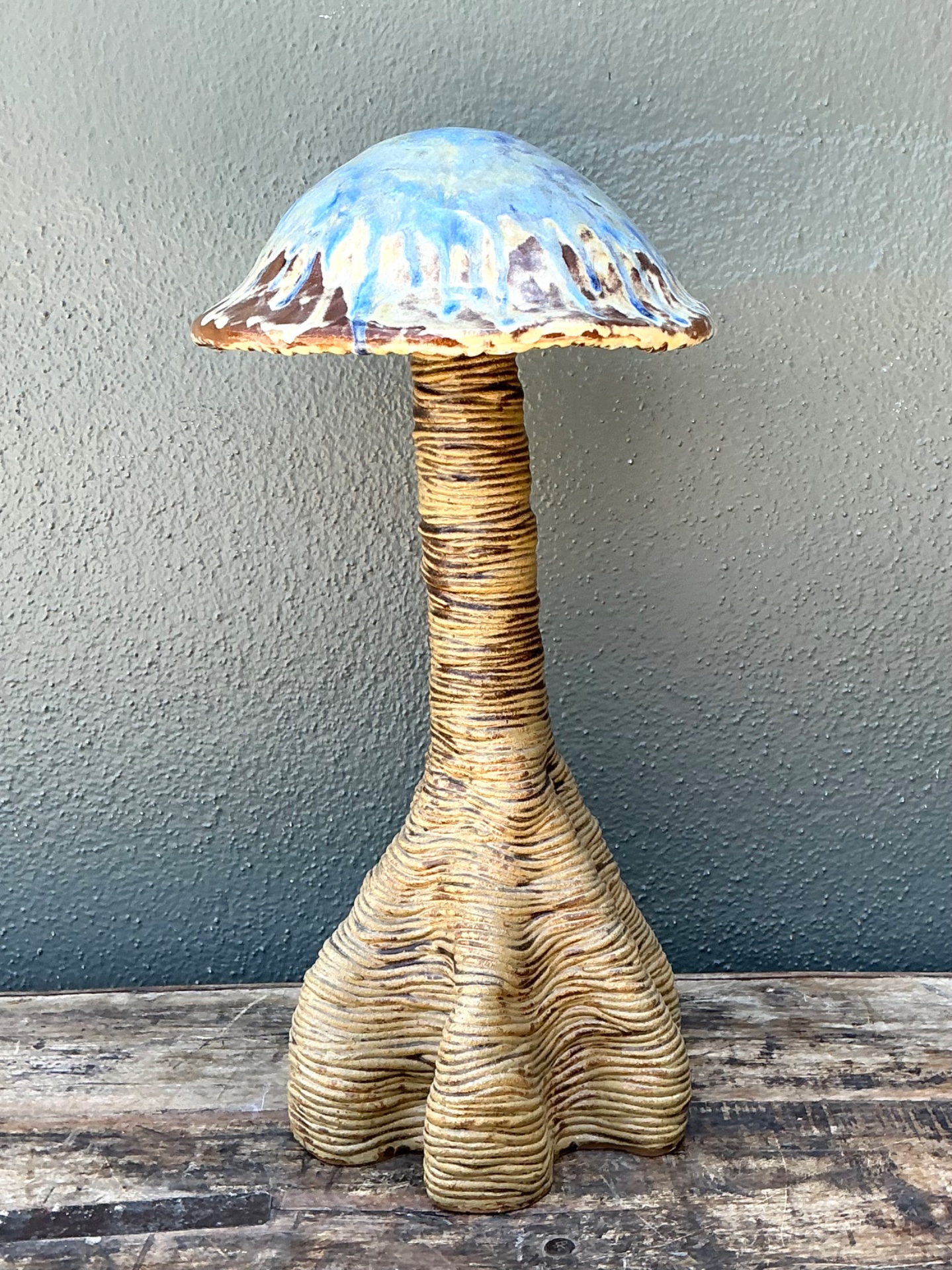 Vintage Glazed Ceramic Mushroom Sculpture - Top view