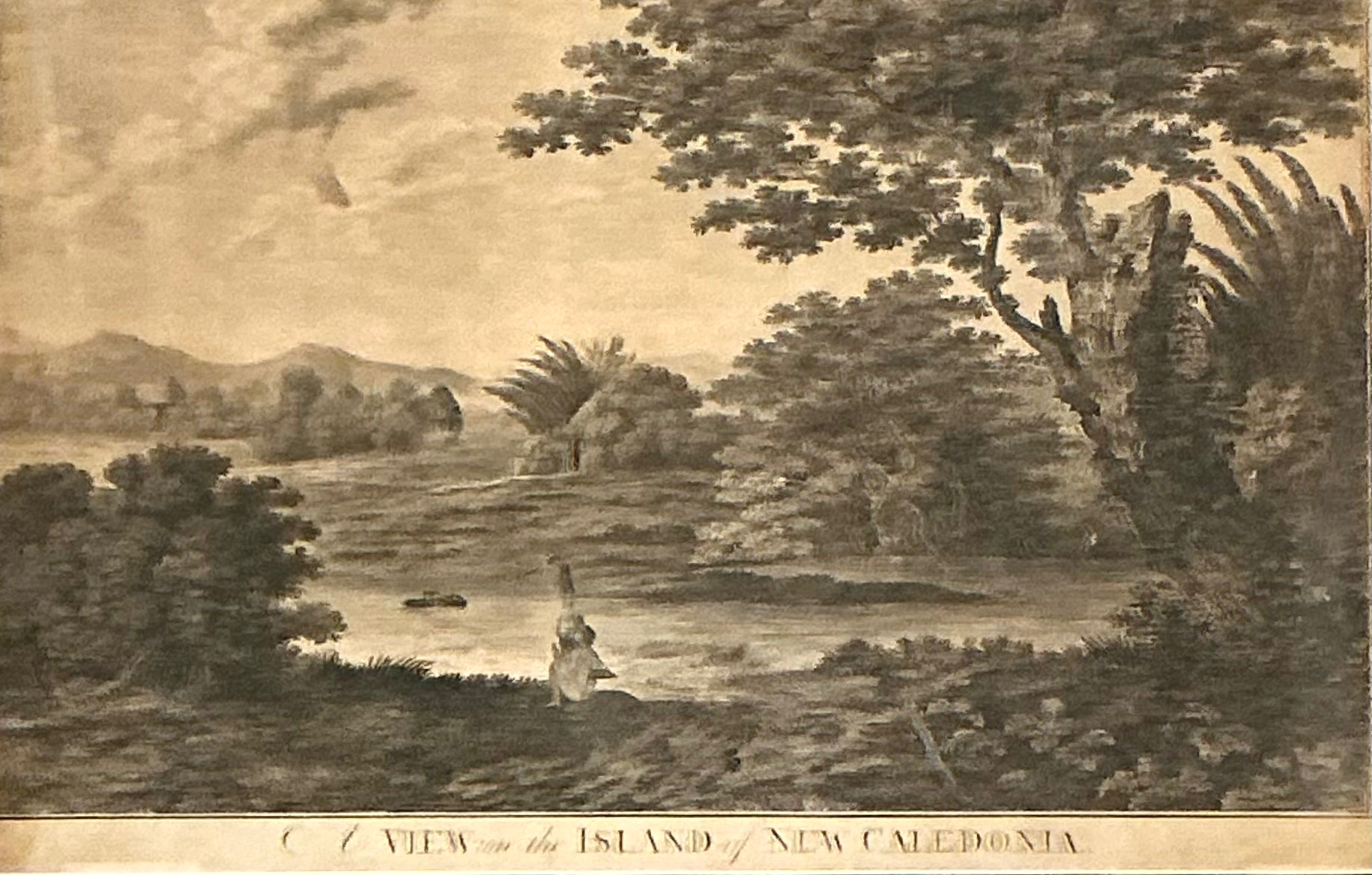 Vintage Framed New Caledonia Island Print - Side view