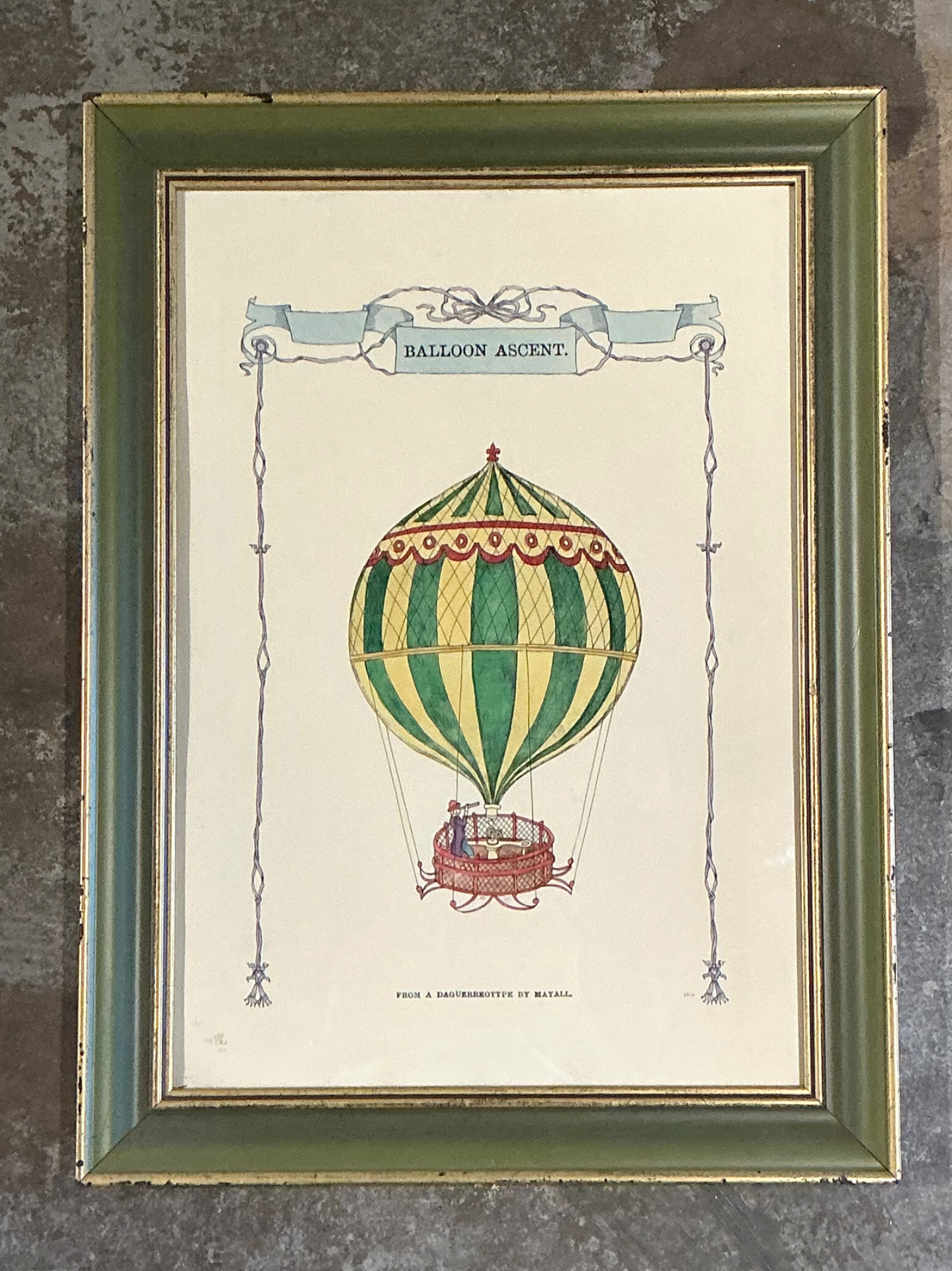 Vintage Framed Hot Air Balloon Print - Side view