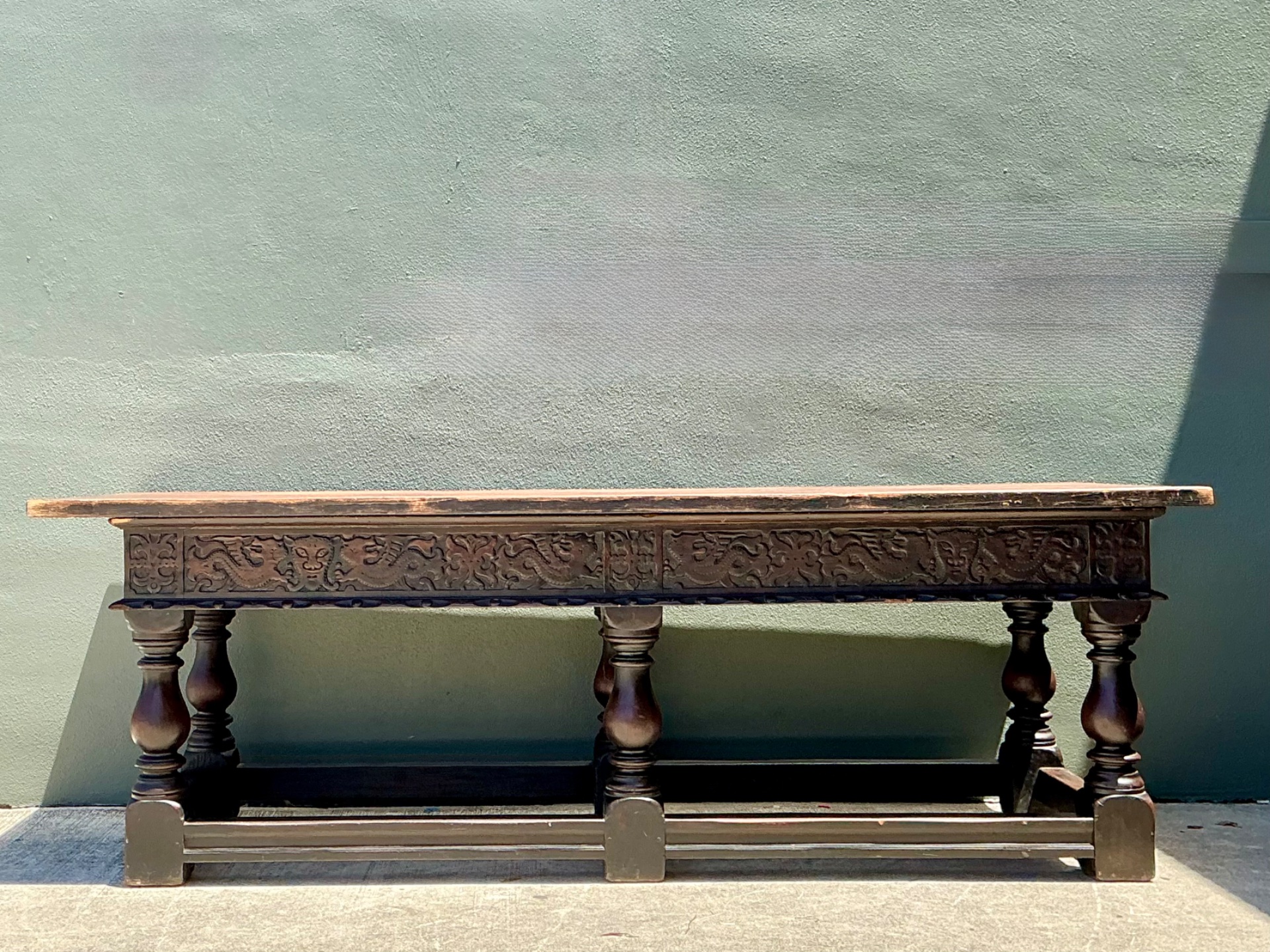 Vintage Carved Wood Library Table - Back view