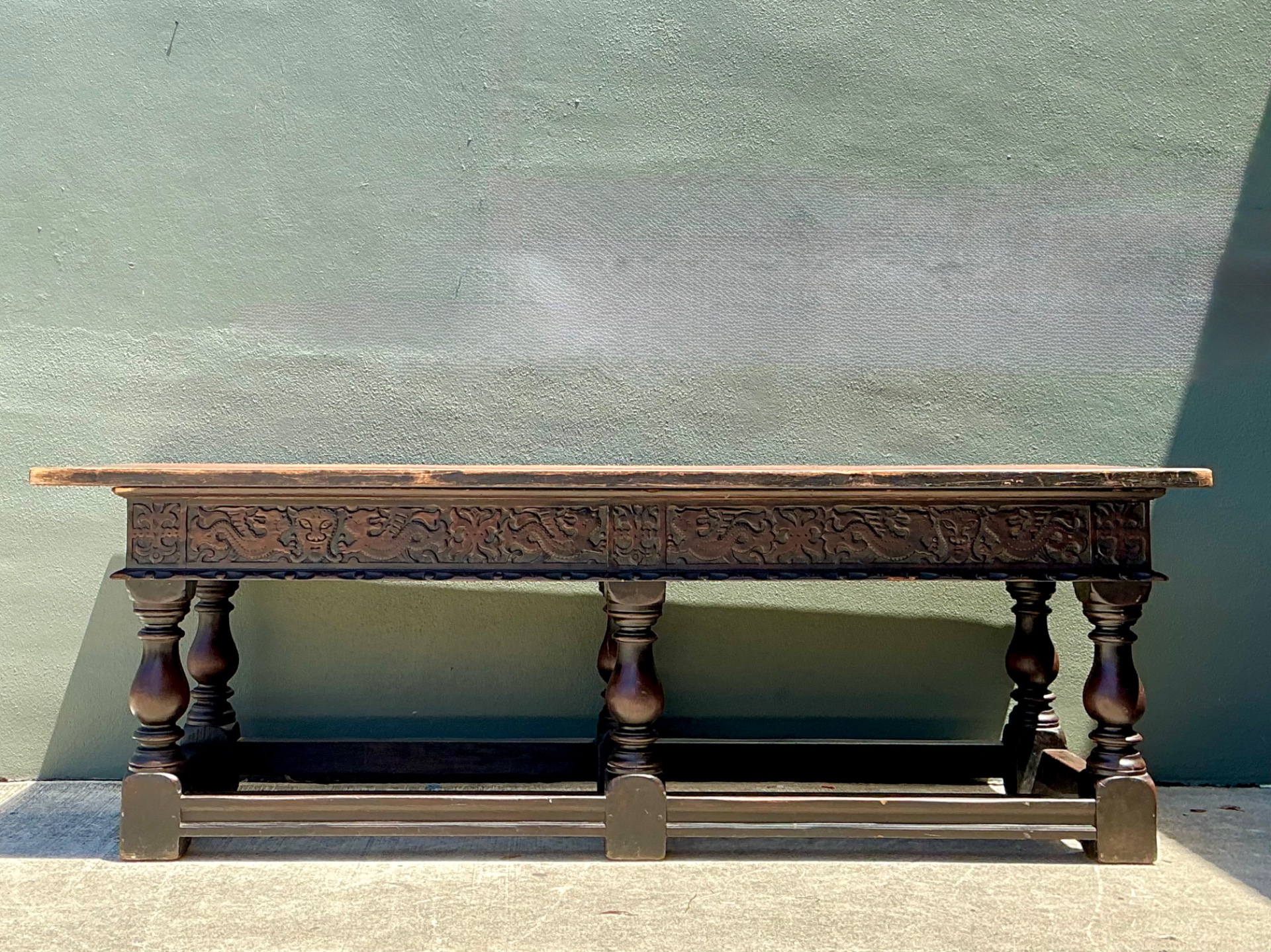 Vintage Carved Wood Library Table - Top view