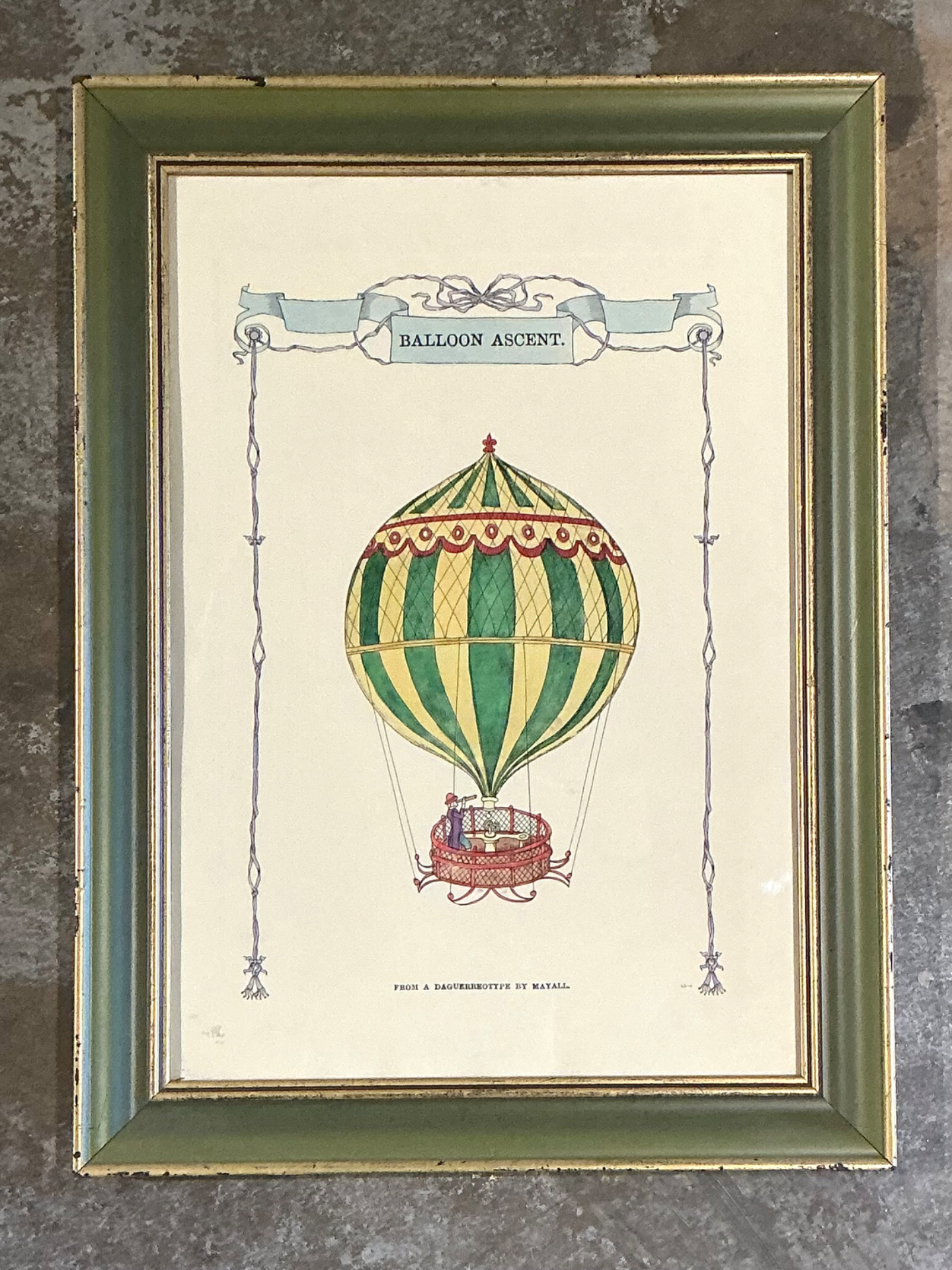 Vintage Framed Hot Air Balloon Print - Back view
