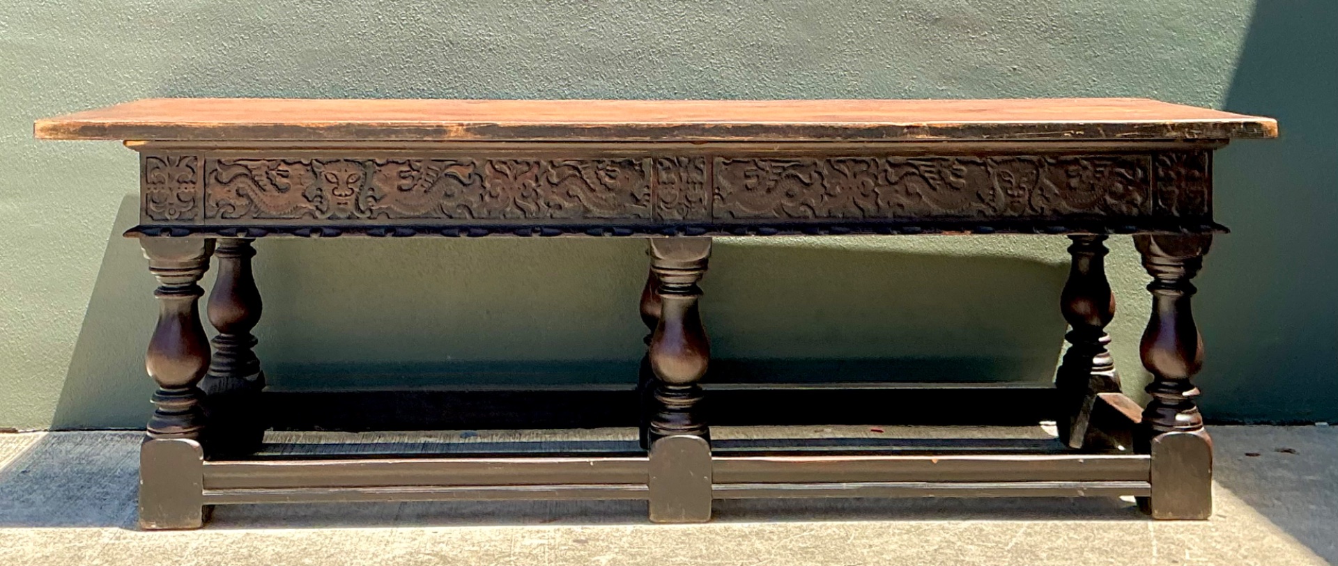 Vintage Carved Wood Library Table - Side view