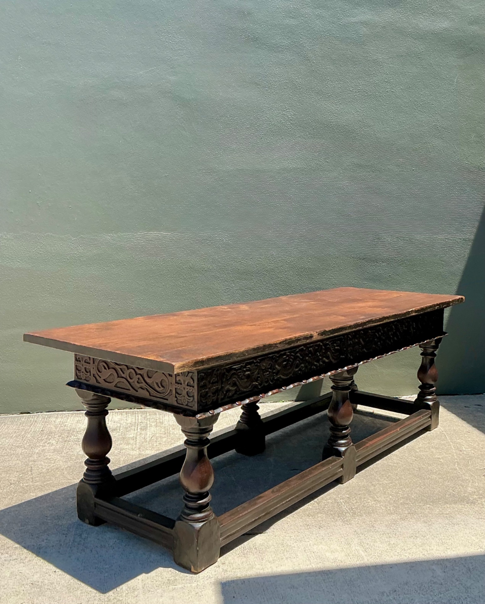 Vintage Carved Wood Library Table - Back view