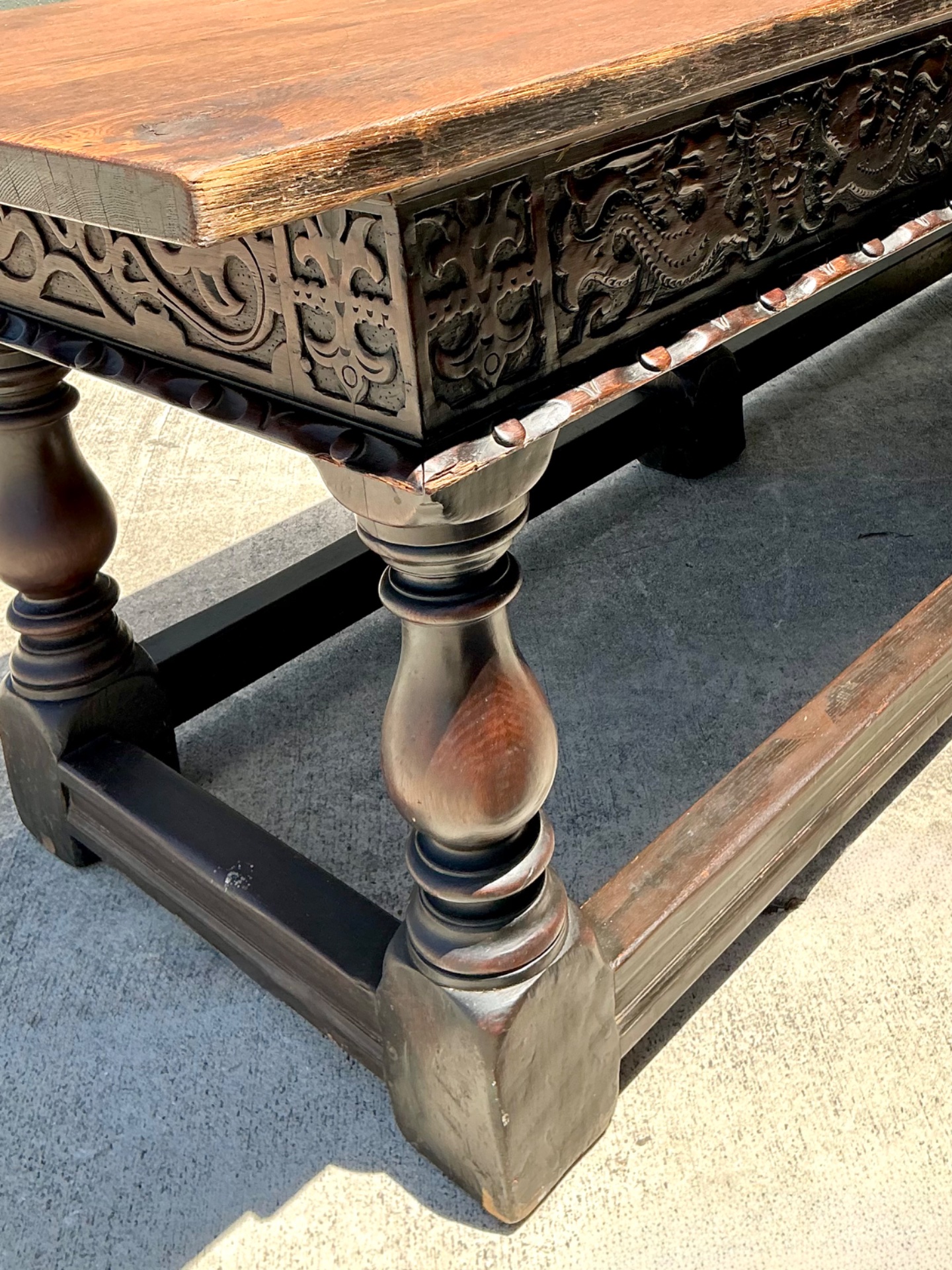 Vintage Carved Wood Library Table - Detail view