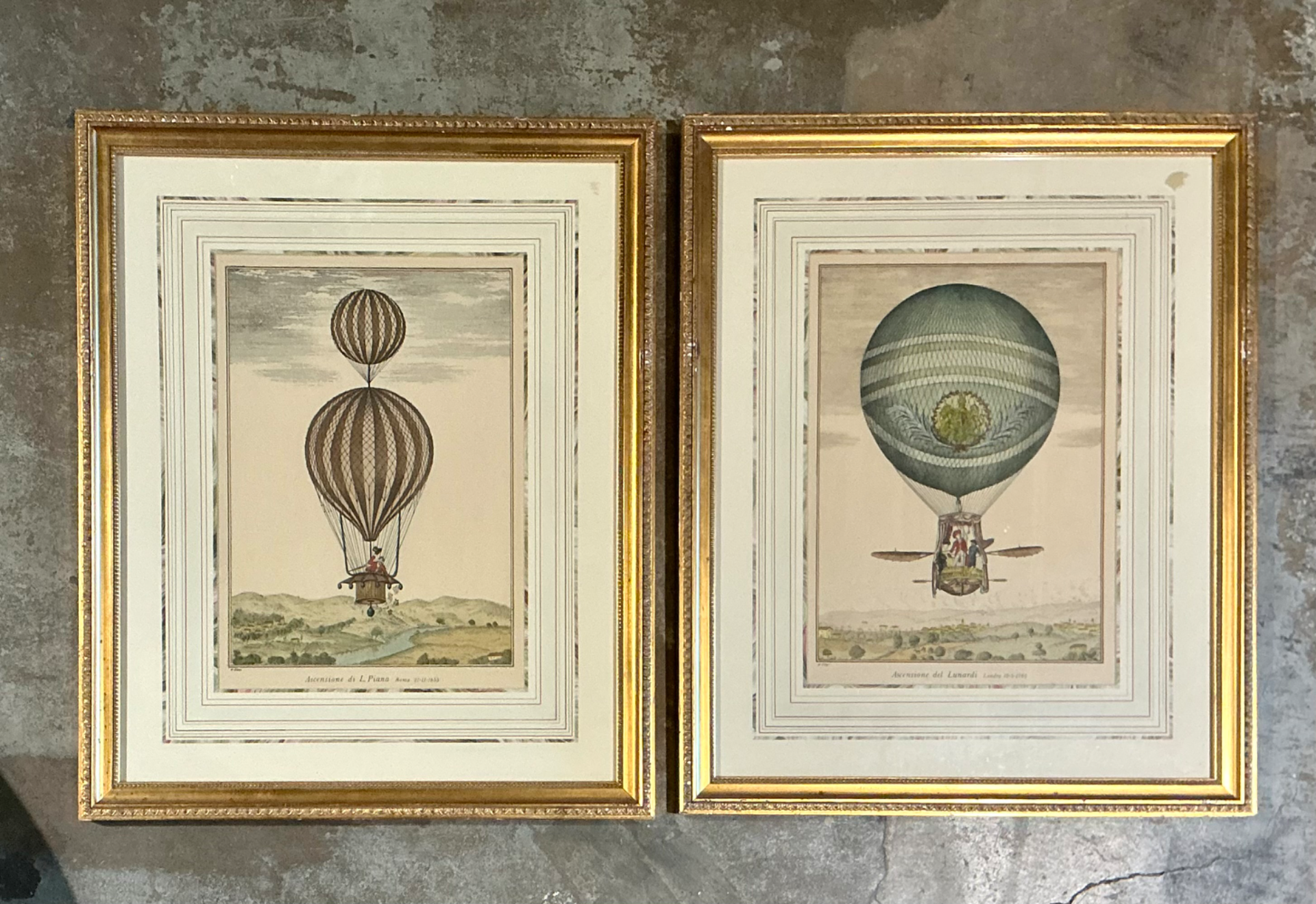Vintage Framed Hot Air Balloon Prints - Pair - Detail view