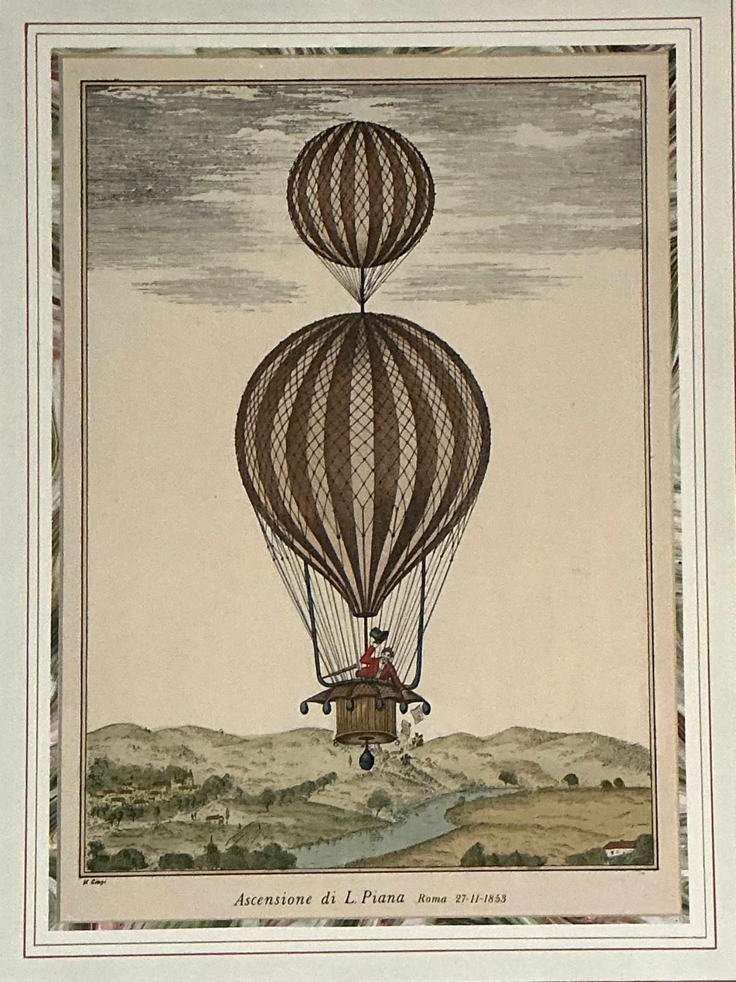 Vintage Framed Hot Air Balloon Prints - Pair - Back view