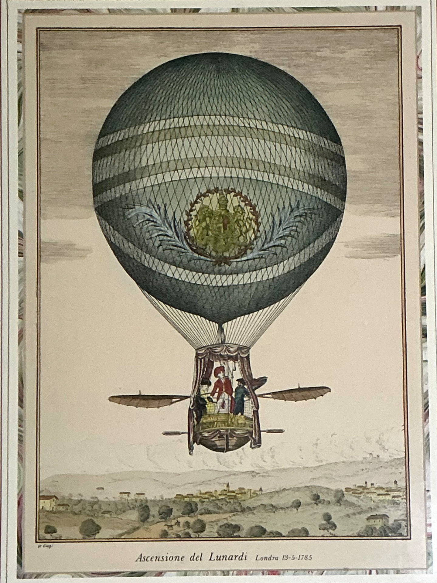 Vintage Framed Hot Air Balloon Prints - Pair - Top view