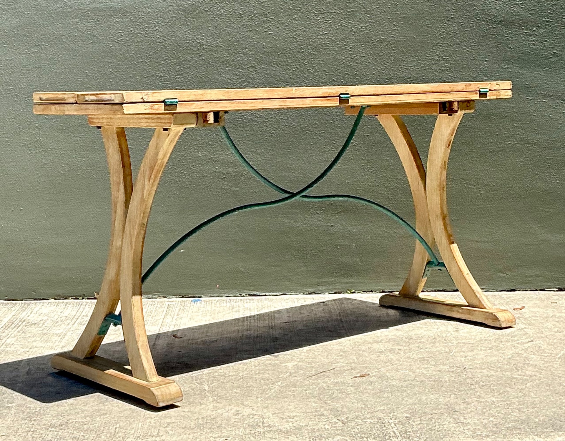 Vintage Wood and Metal Extendable Console Table - Top view