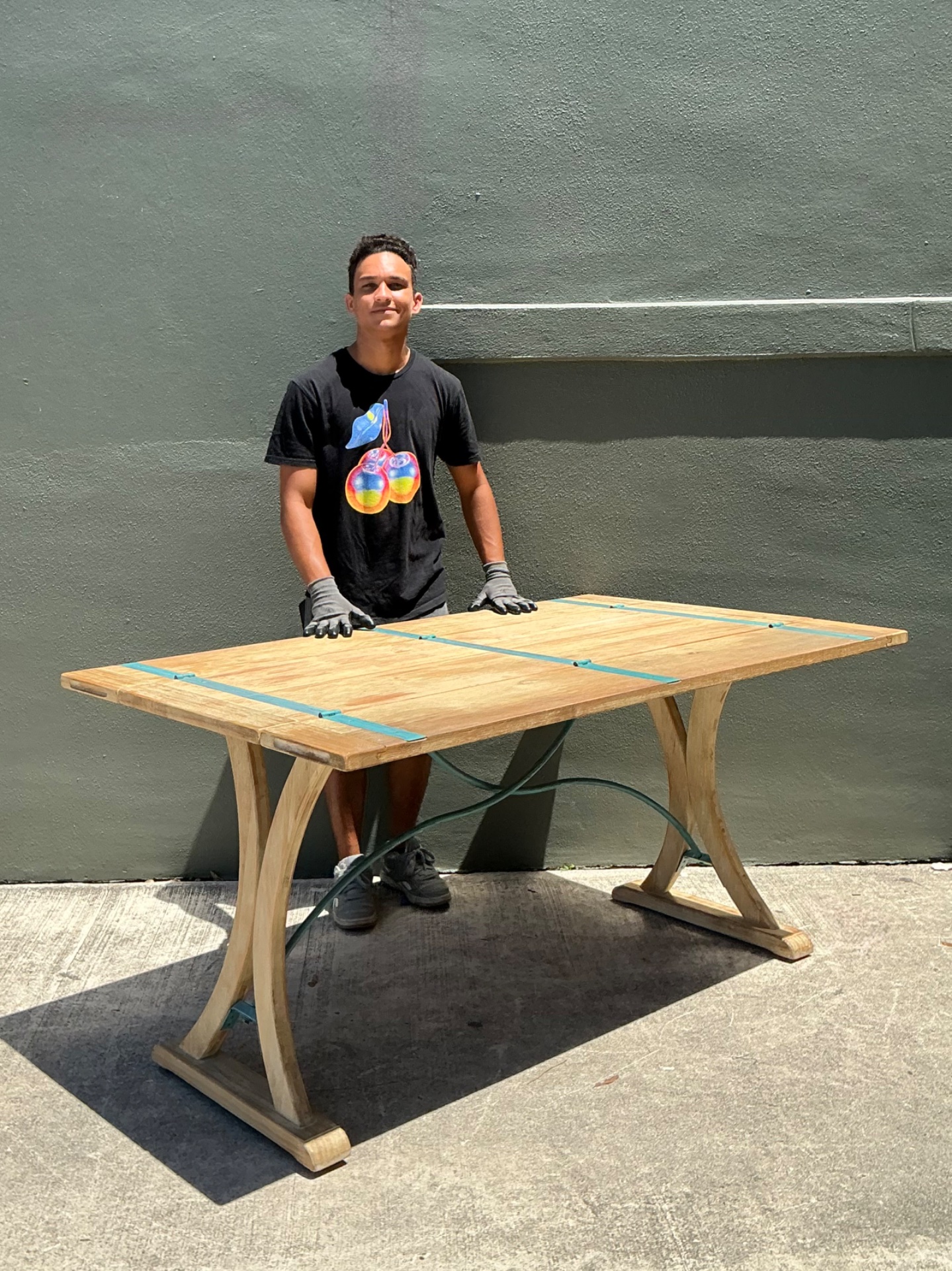 Vintage Wood and Metal Extendable Console Table - Top view