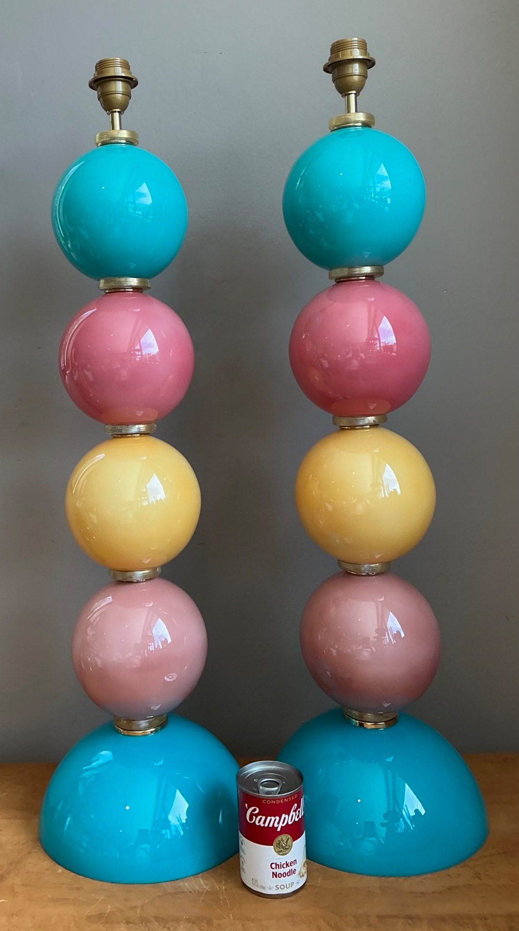 Vintage Murano Multicolor Glass Sphere Table Lamps - A Pair - Detail view