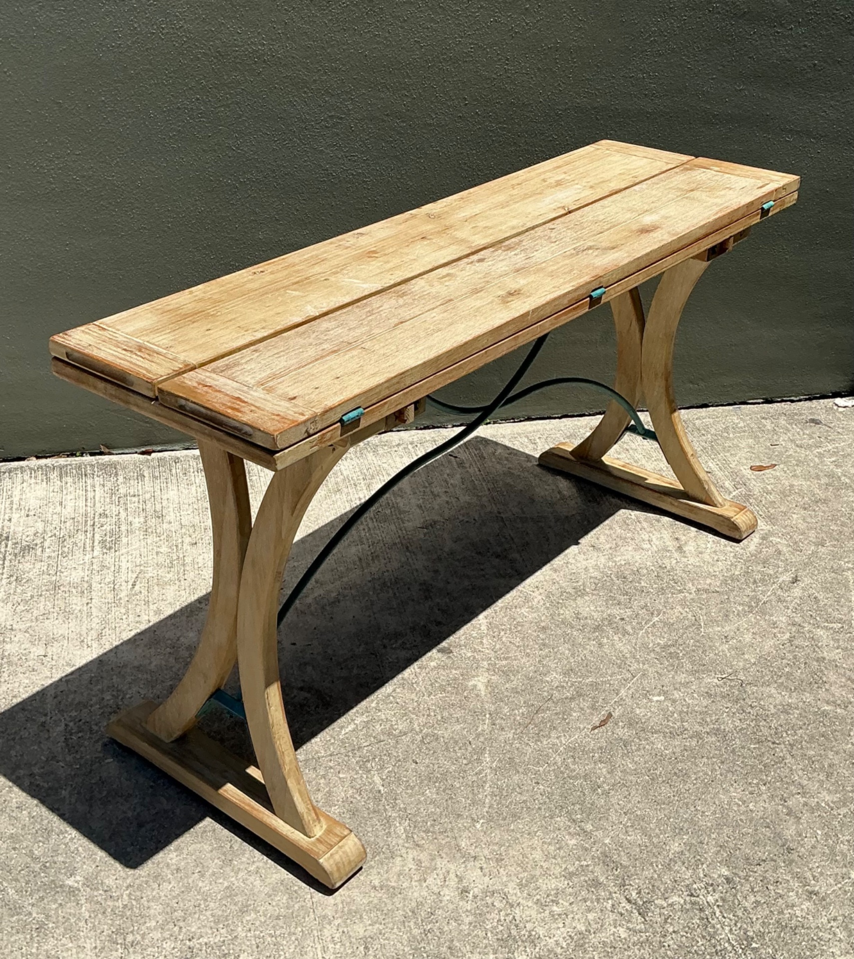 Vintage Wood and Metal Extendable Console Table - Side view