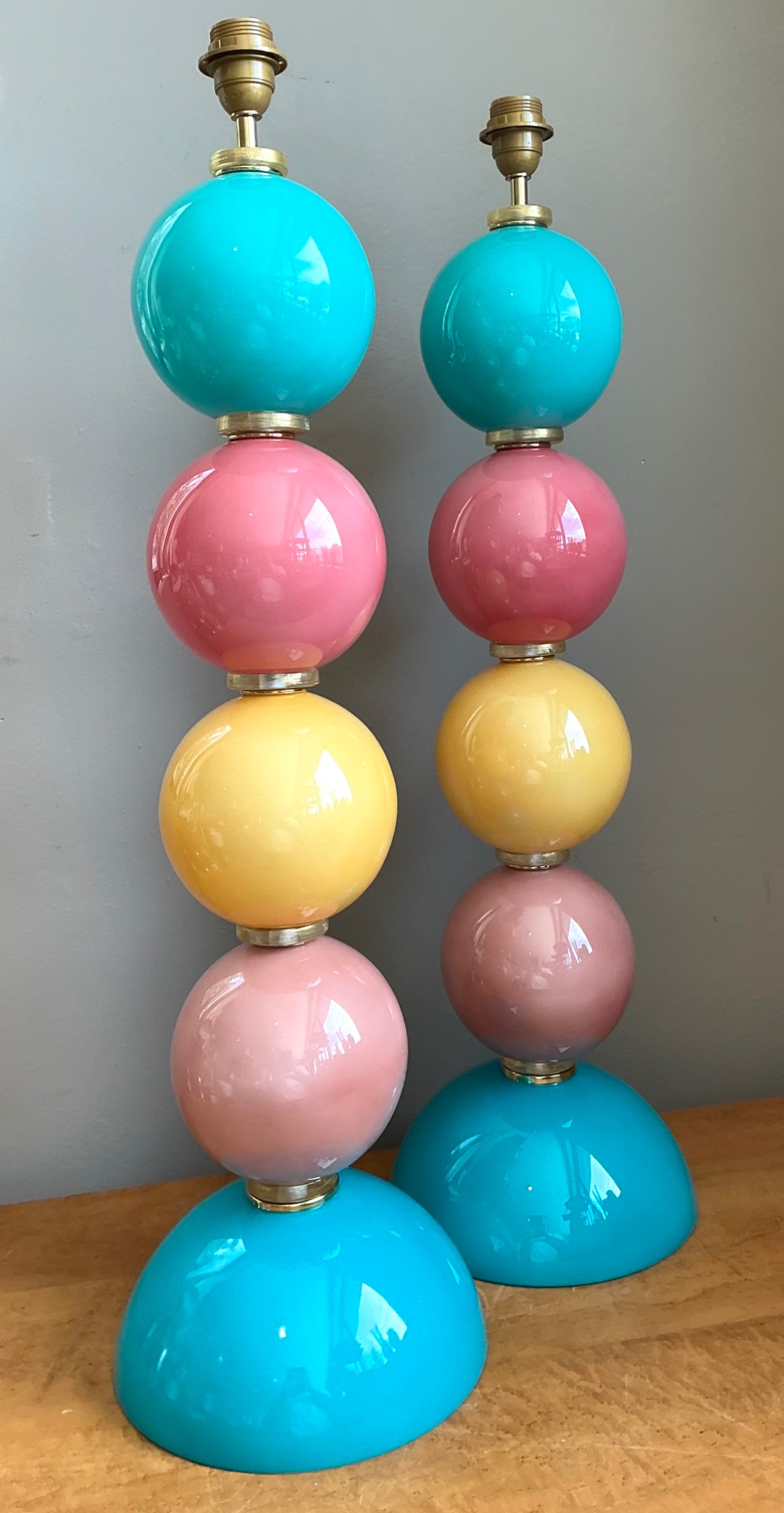 Vintage Murano Multicolor Glass Sphere Table Lamps - A Pair - Back view