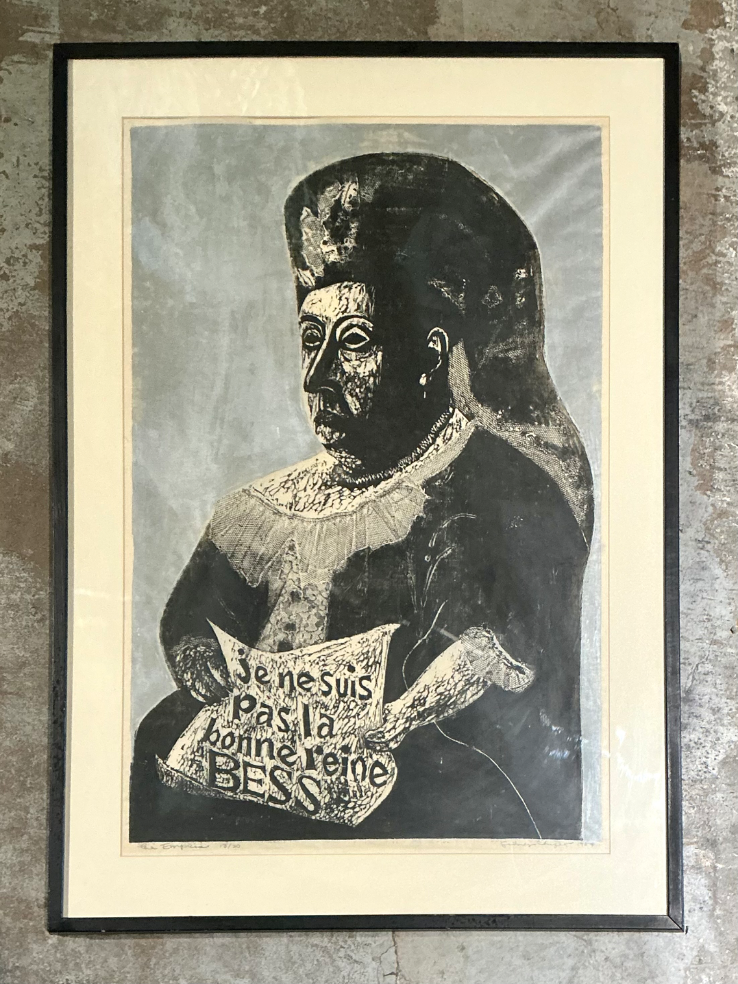 Vintage Queen Victoria Abstract The Empress” Figurative Woodcut Print - Top view