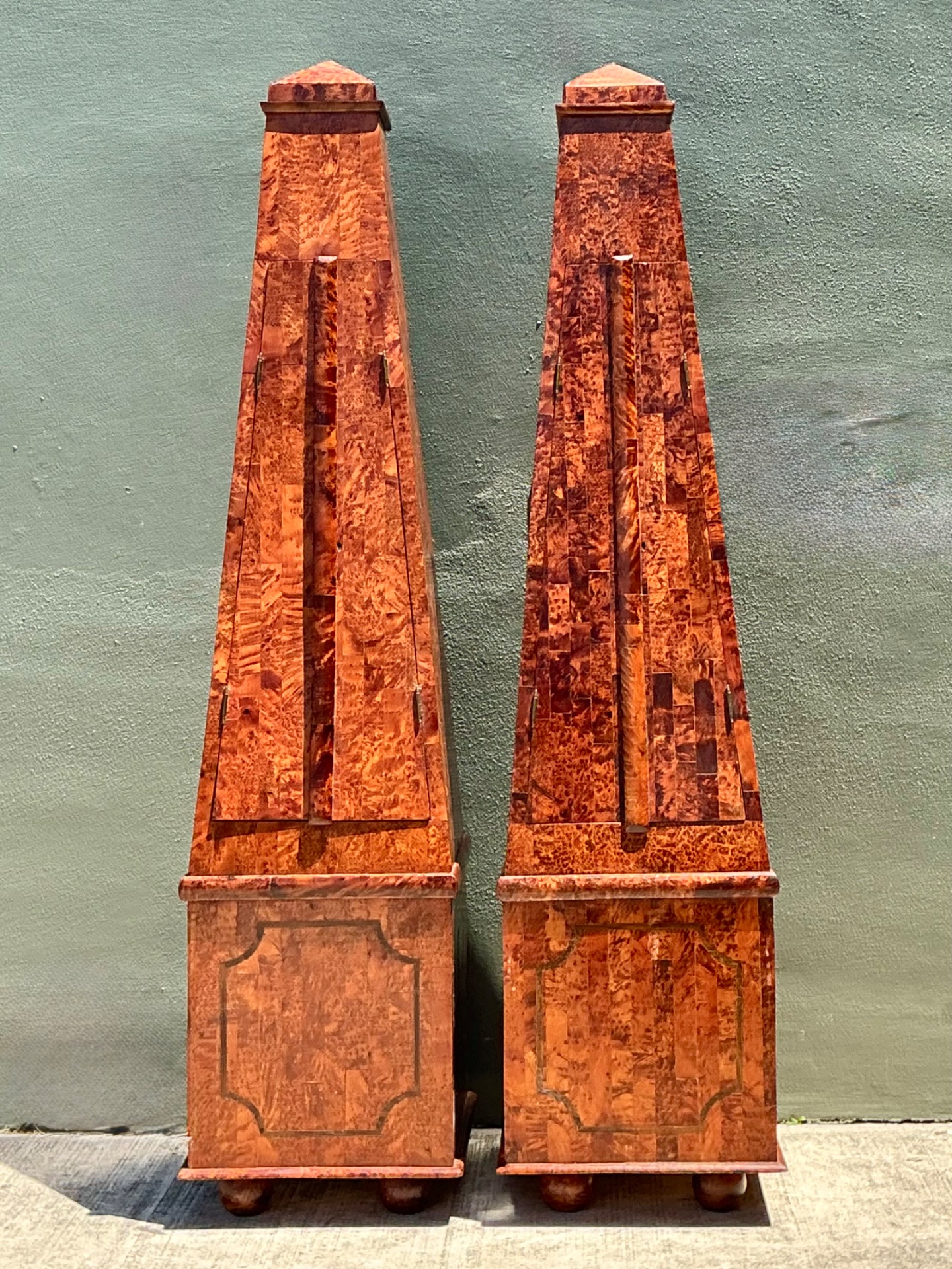 Vintage Tapered Burl Wood Obelisk Cabinets - Back view