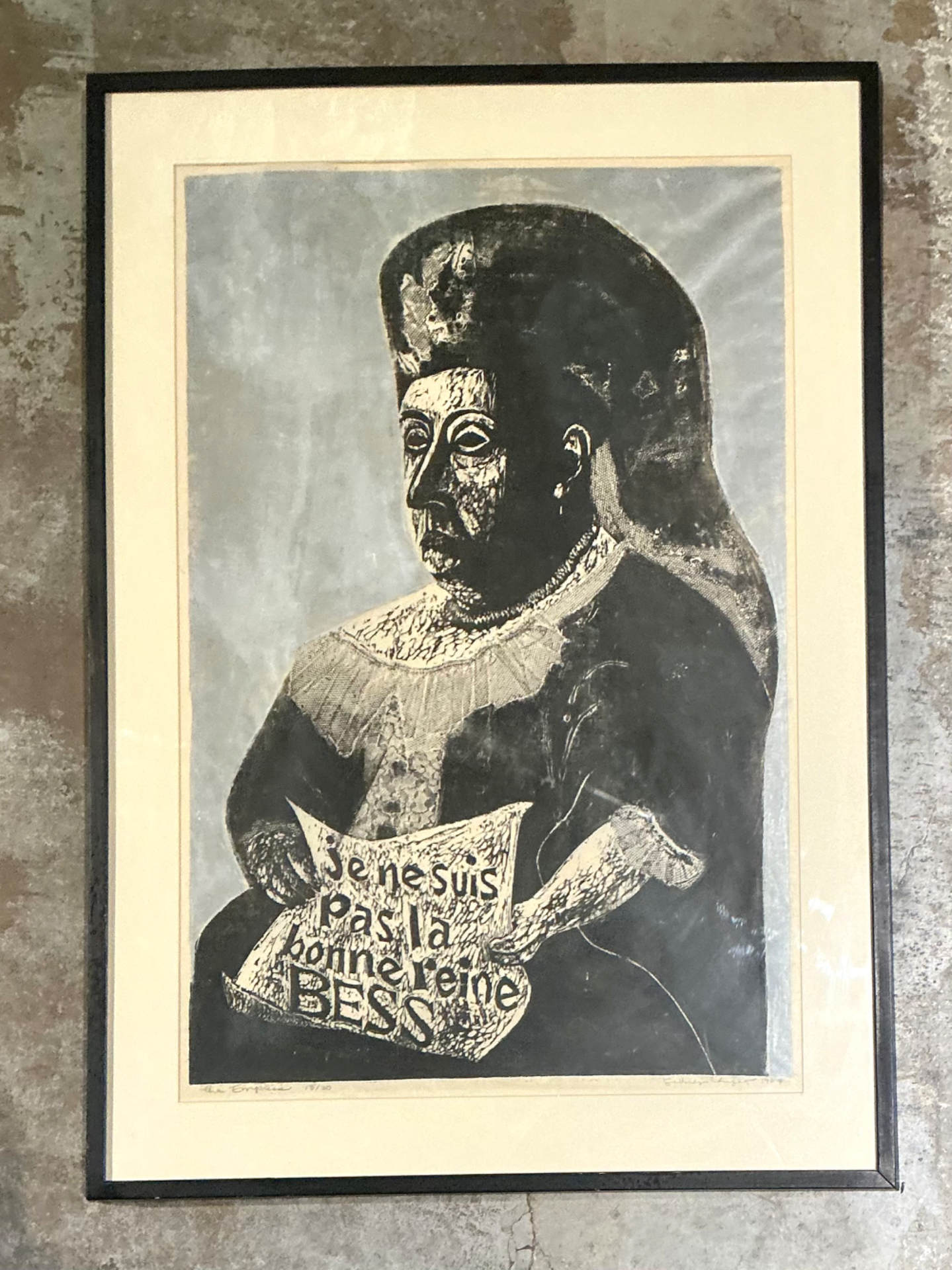 Vintage Queen Victoria Abstract The Empress” Figurative Woodcut Print - Detail view
