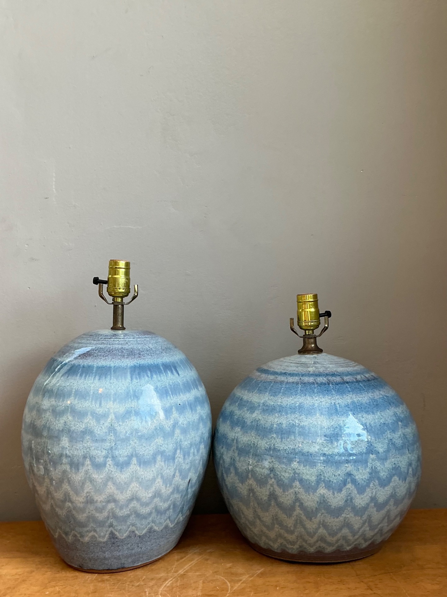 Vintage Blue Glazed Ceramic Table Lamps - Set Of 2 - Top view