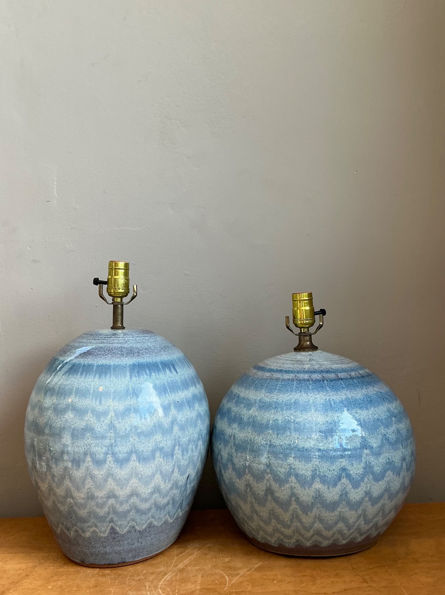 Vintage Blue Glazed Ceramic Table Lamps - Set Of 2 - Side view