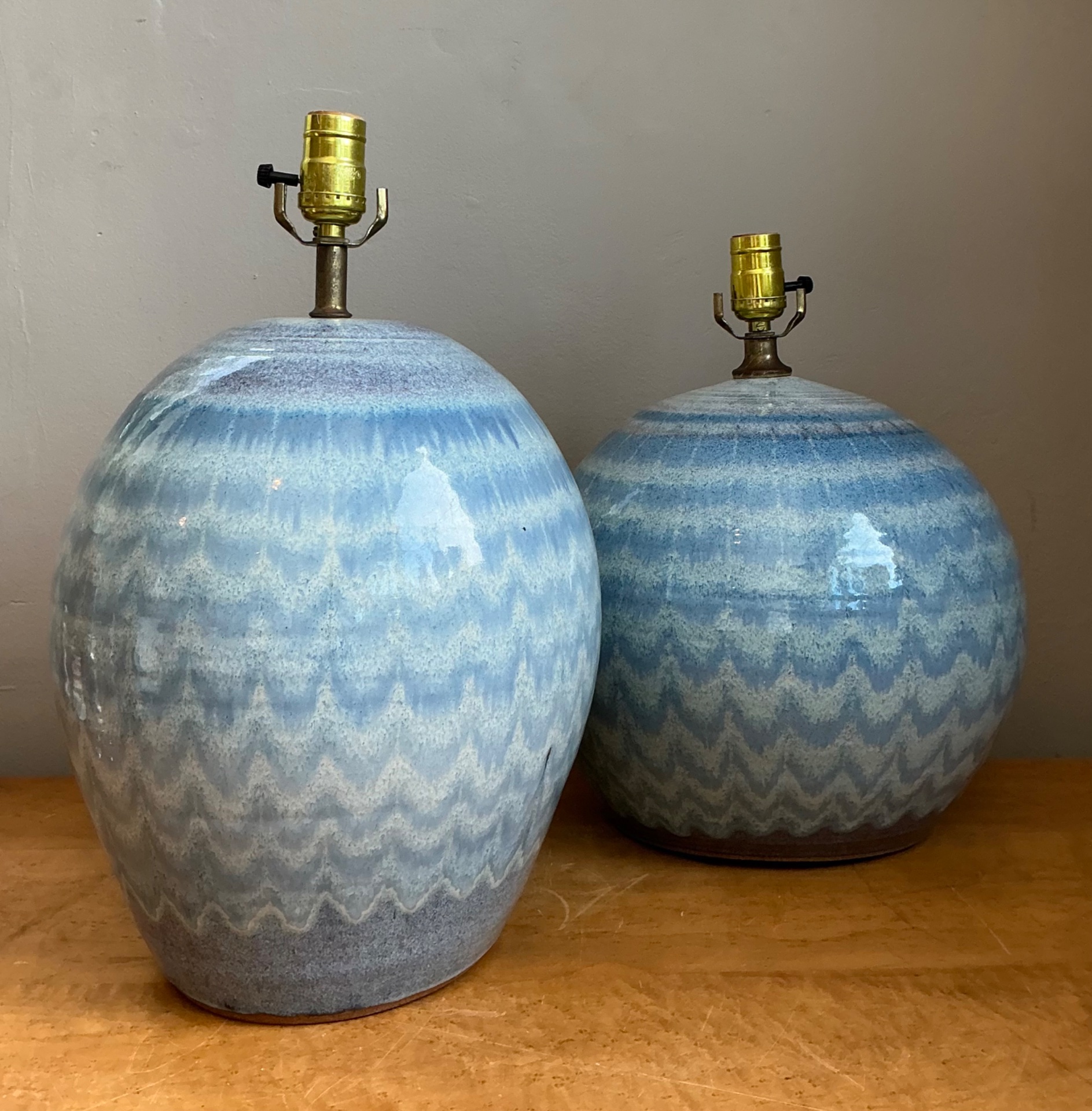 Vintage Blue Glazed Ceramic Table Lamps - Set Of 2 - Back view