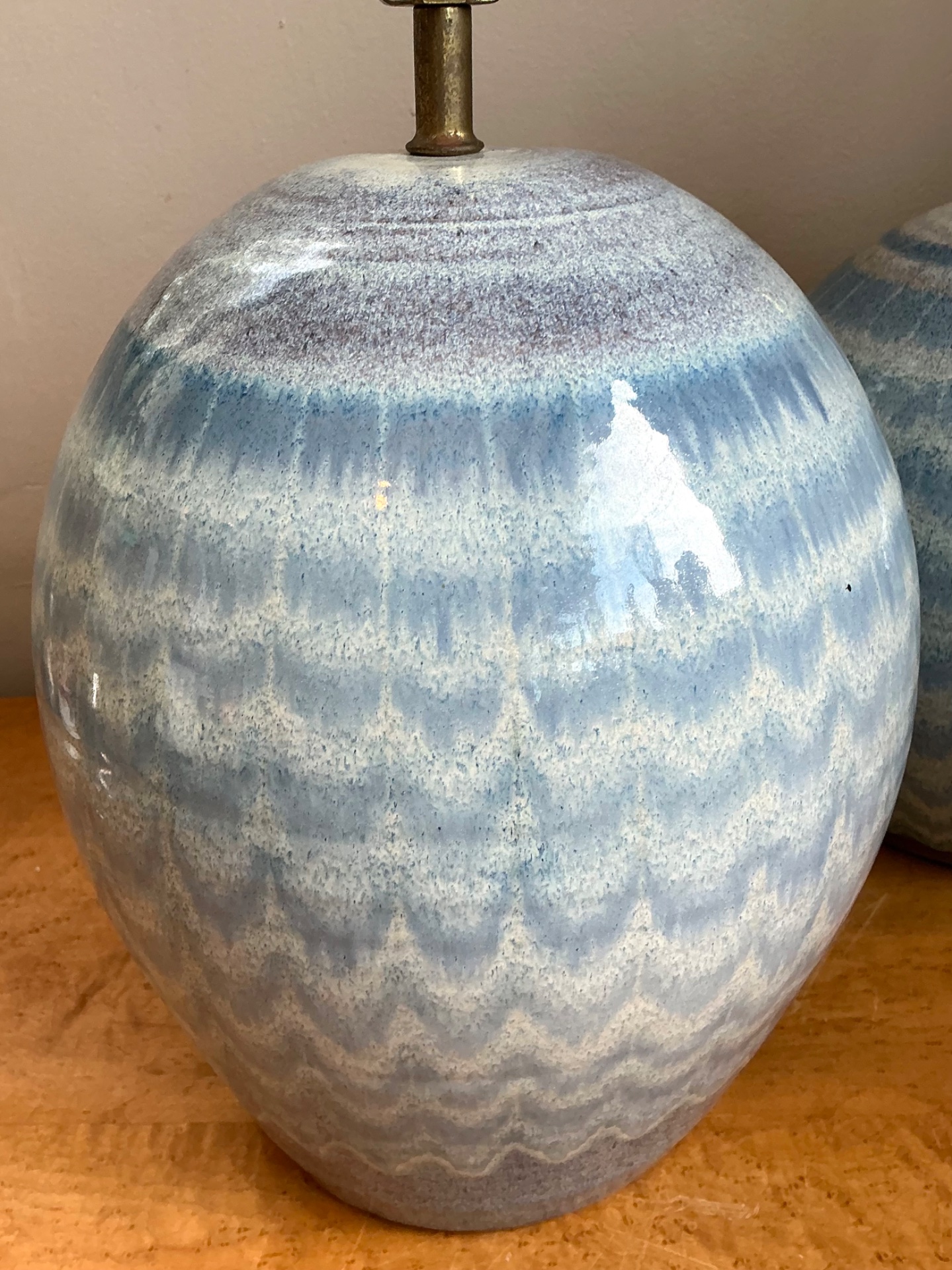 Vintage Blue Glazed Ceramic Table Lamps - Set Of 2 - Detail view