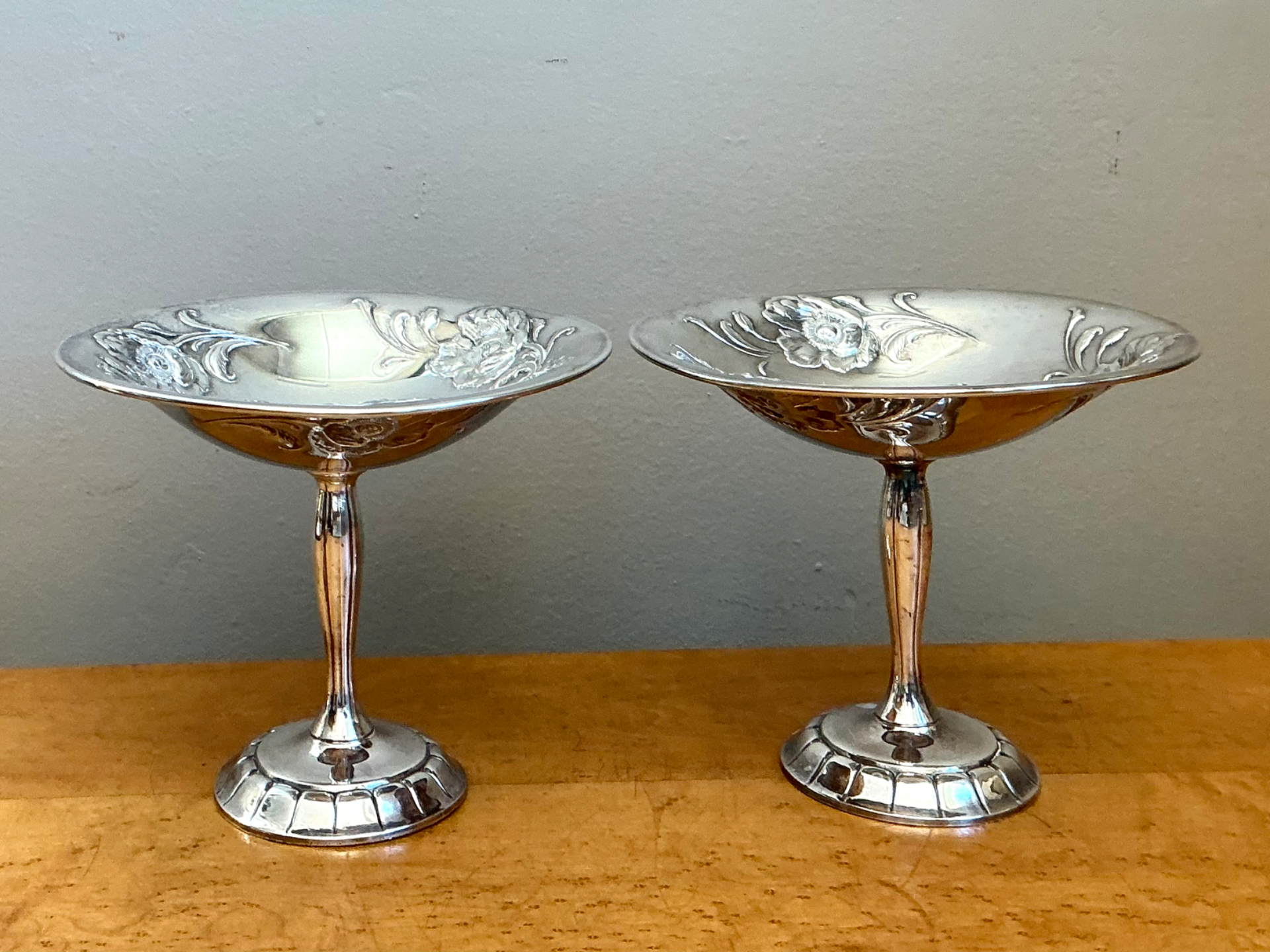 Vintage Silverplate Floral Compotes - Pair - Back view