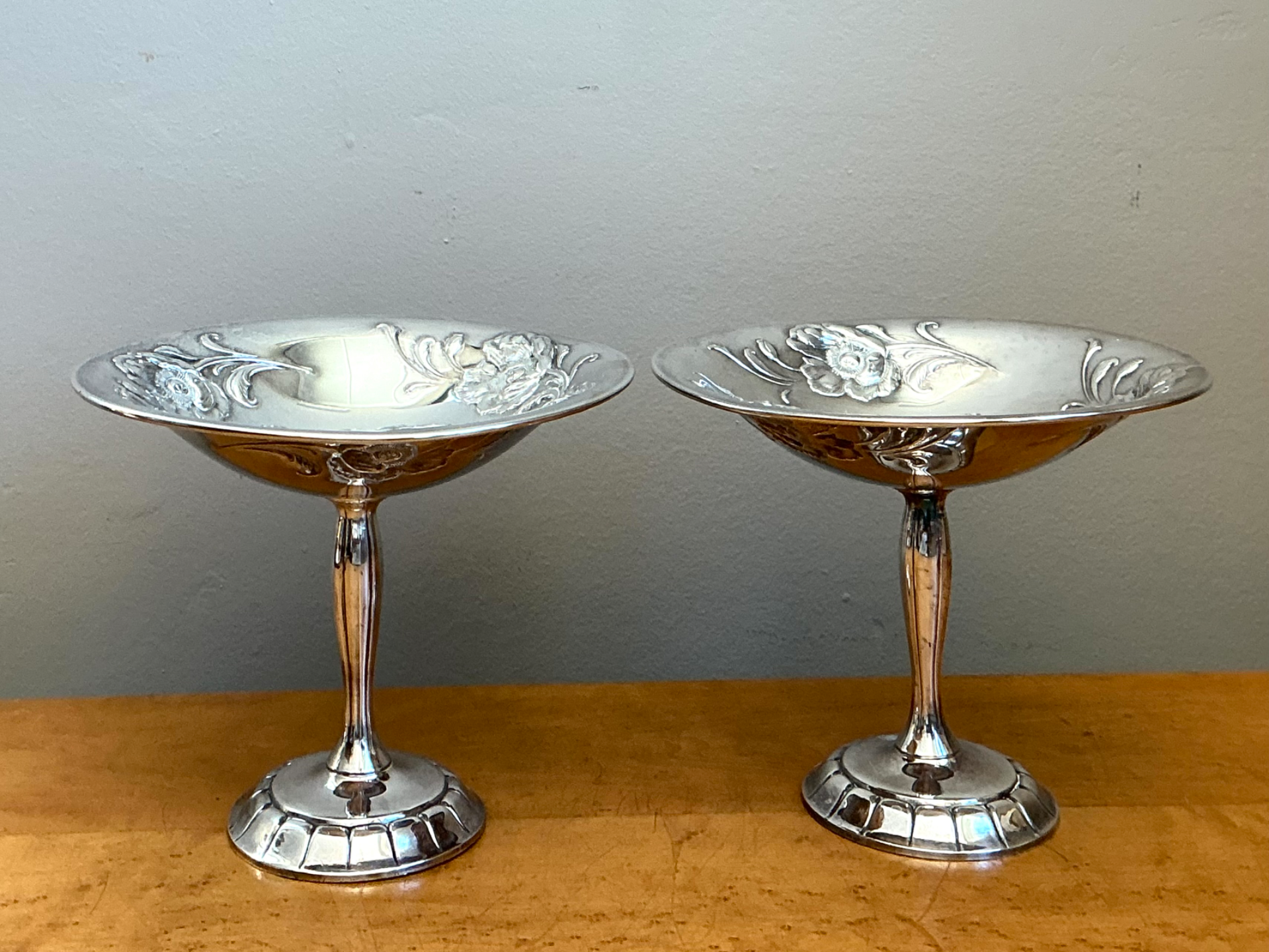 Vintage Silverplate Floral Compotes - Pair - Detail view